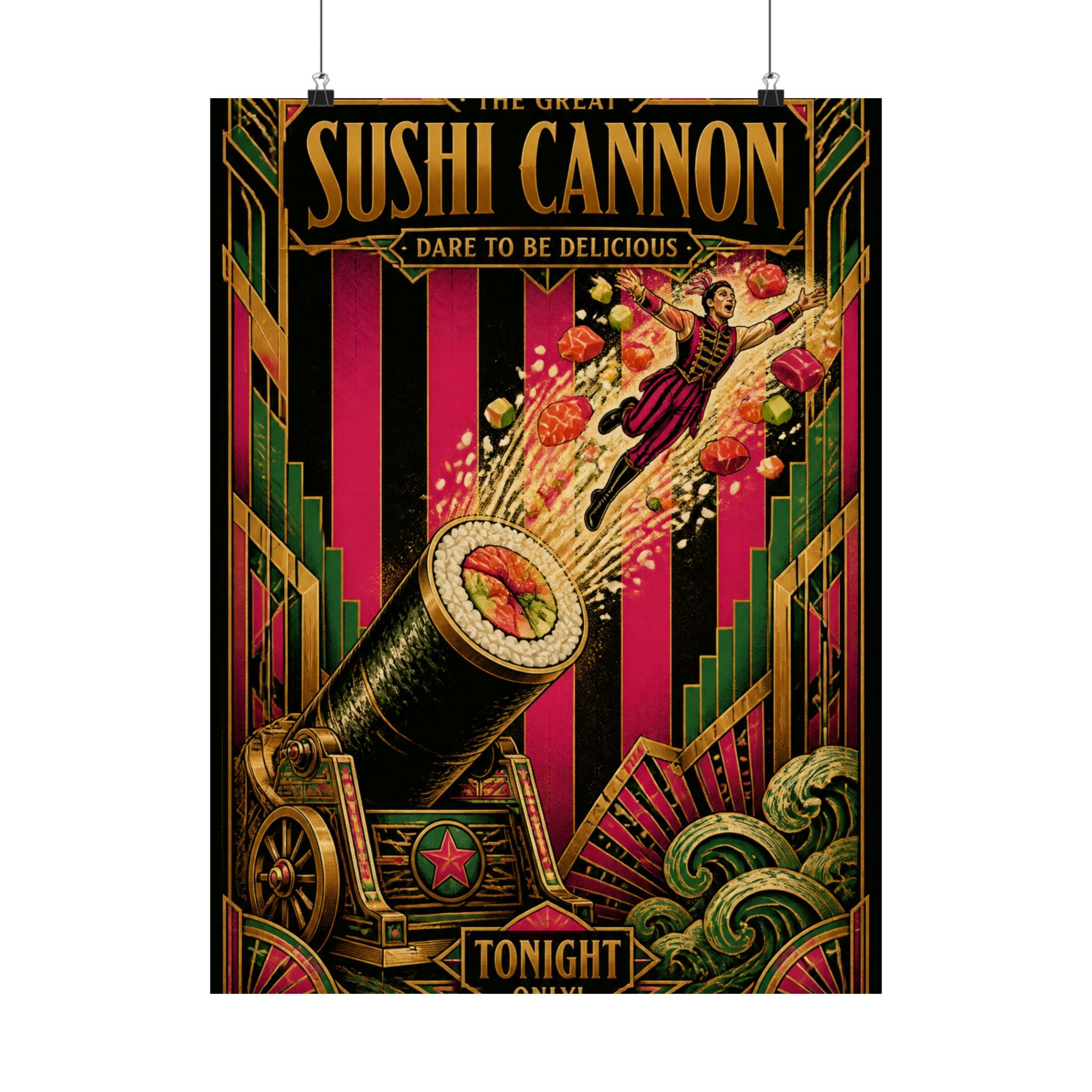 Sushi Roll Cannon Wall Art Poster 24×36 Art Deco Bar Area Decor Maximalist Print