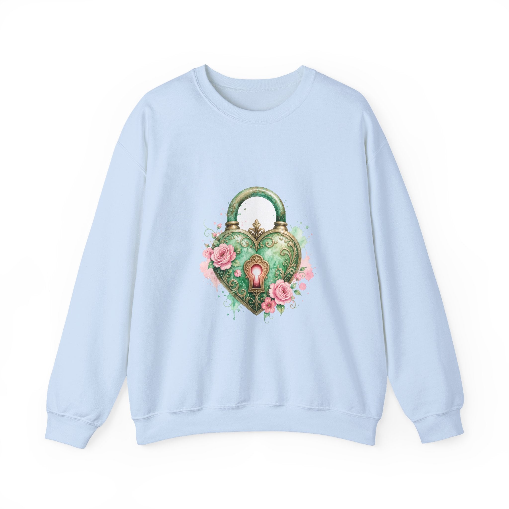 Matching Couple Sweatshirt - Key & Lock Matching Couple Crewneck Sweatshirt Watercolor Art His Hers Engagement Gift - Design B