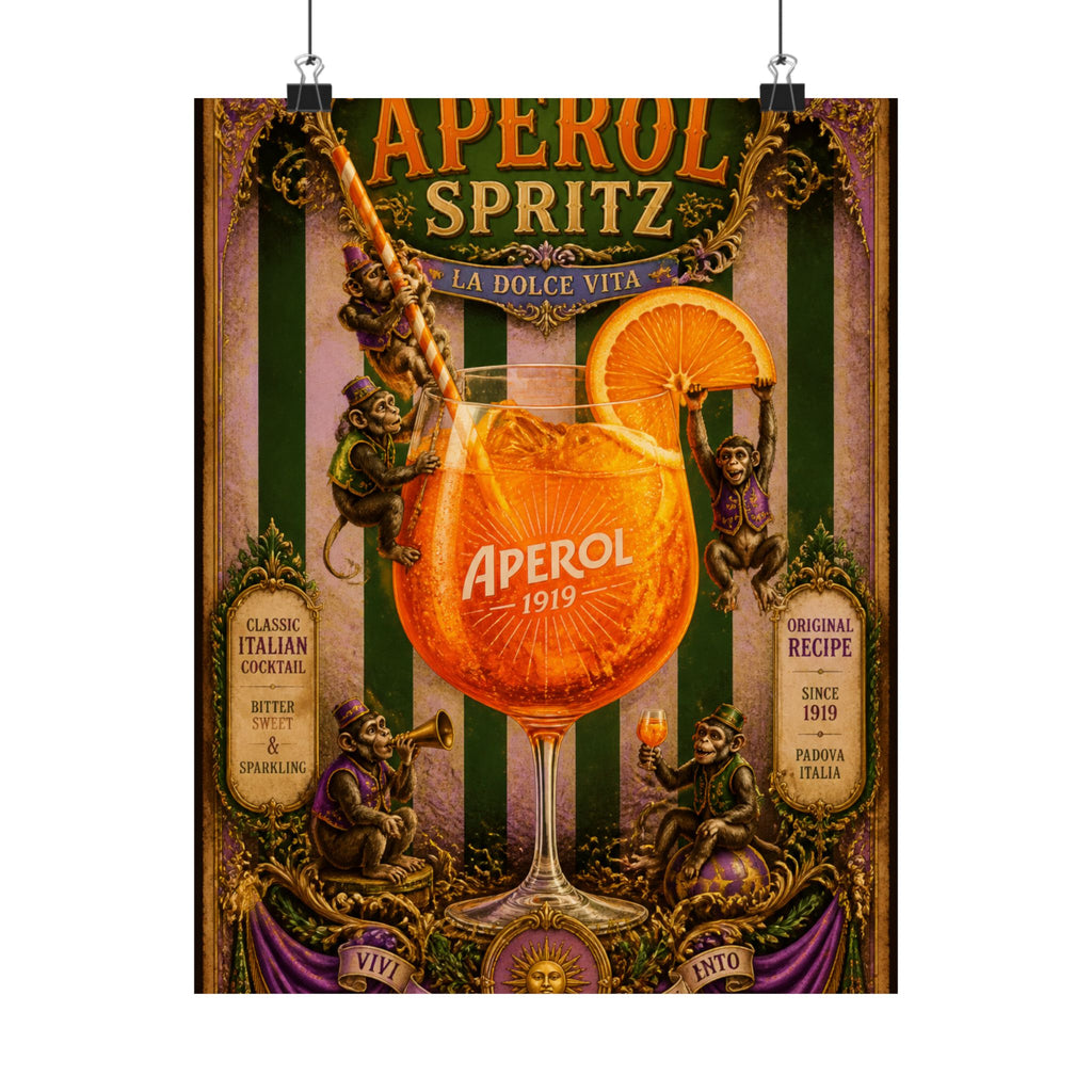 Aperol Spritz Monkeys Wall Art Poster 18×24 Baroque Home Office Decor Maximalist Print