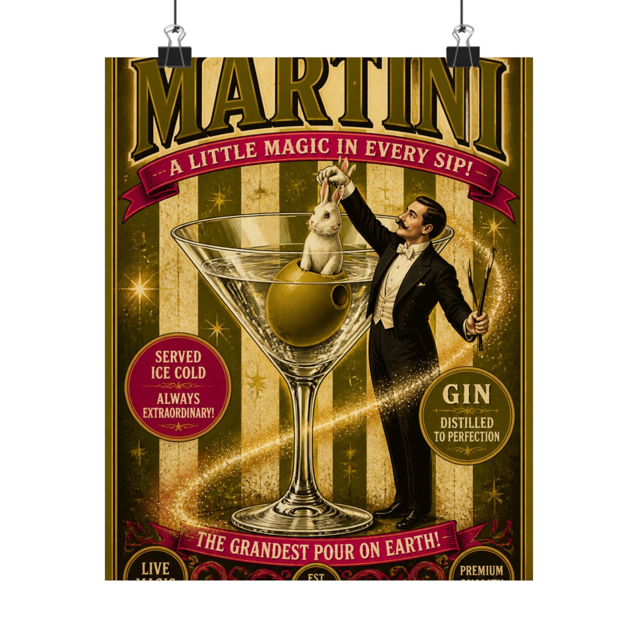 Martini Magician Wall Art Poster 24×36 Vintage Circus Bedroom Decor Maximalist Print