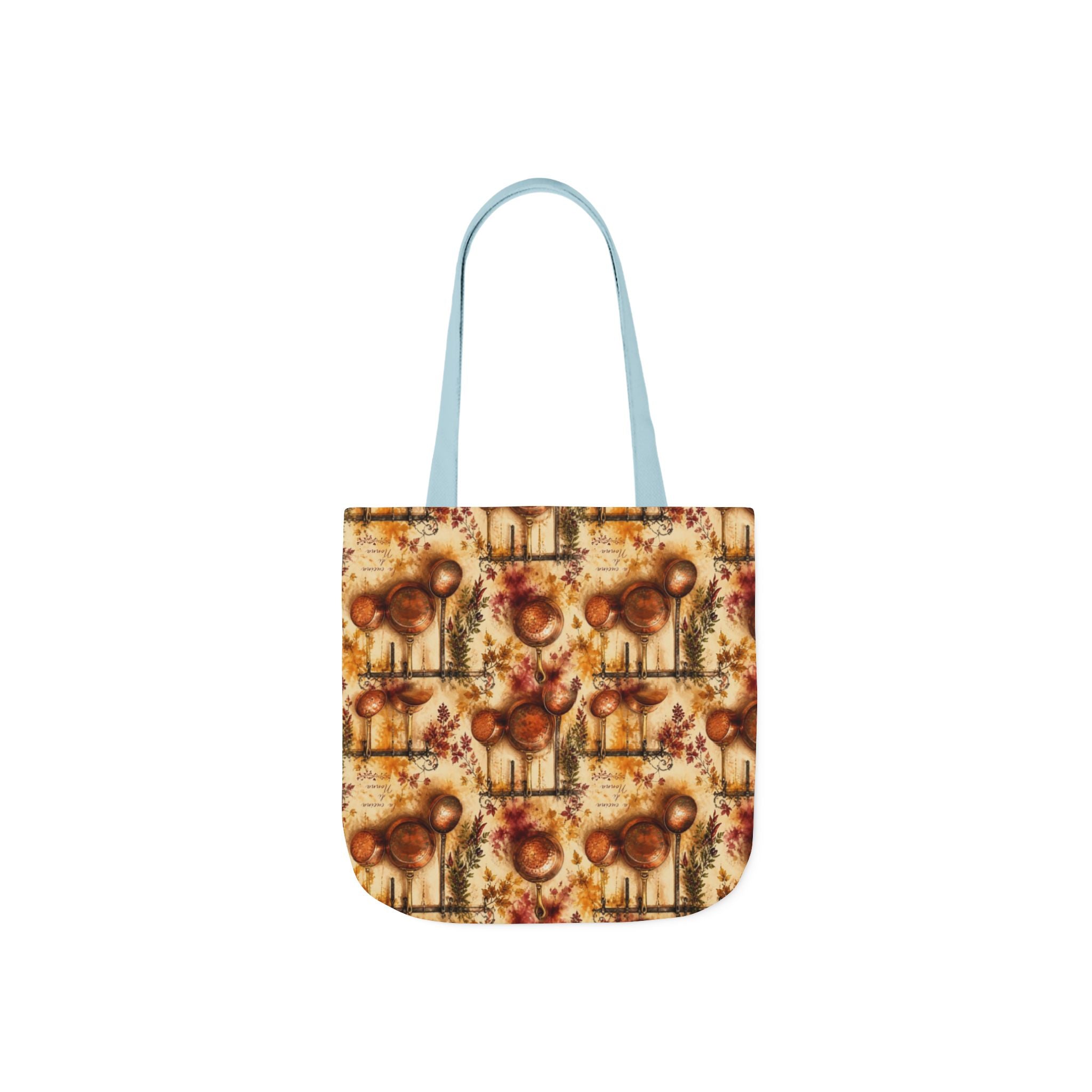 Copper Cookware Canvas Tote Bag Mediterranean Kitchen Watercolor Splash Design Italian Cottagecore Gift