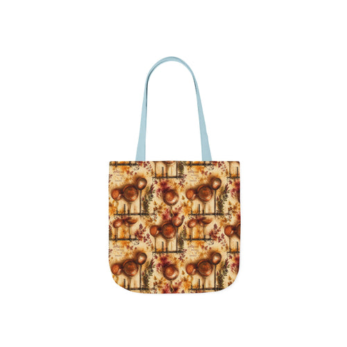 Copper Cookware Canvas Tote Bag Mediterranean Kitchen Watercolor Splash Design Italian Cottagecore Gift