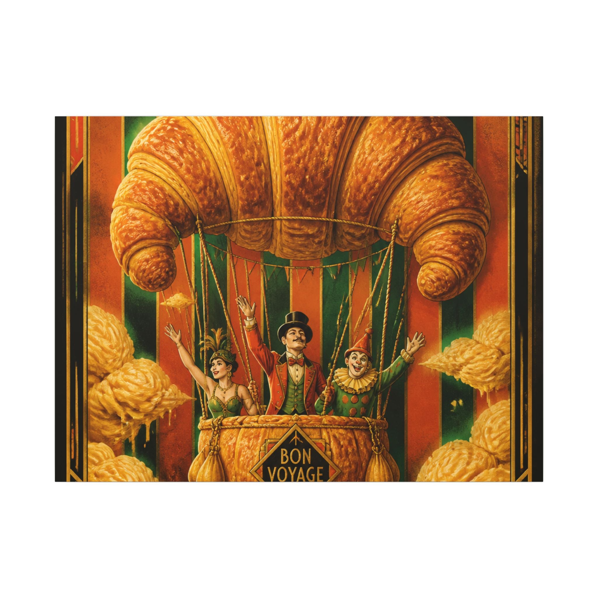 Croissant Hot Air Balloon Wall Art Canvas 24×36 Art Deco Bar Area Decor Maximalist Print
