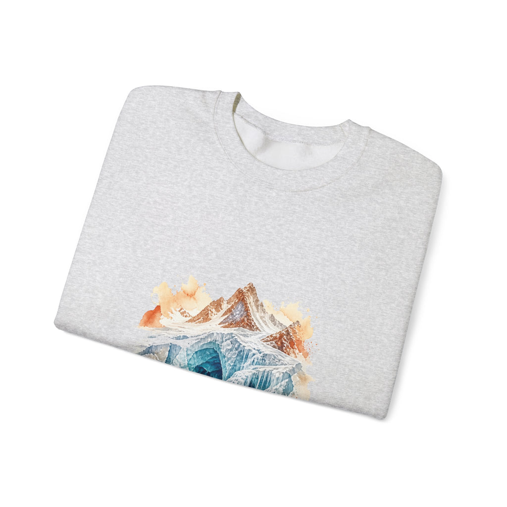 Matching Couple Sweatshirt - Volcano & Glacier Matching Couple Crewneck Sweatshirt Watercolor Art His Hers Engagement Gift - Design B