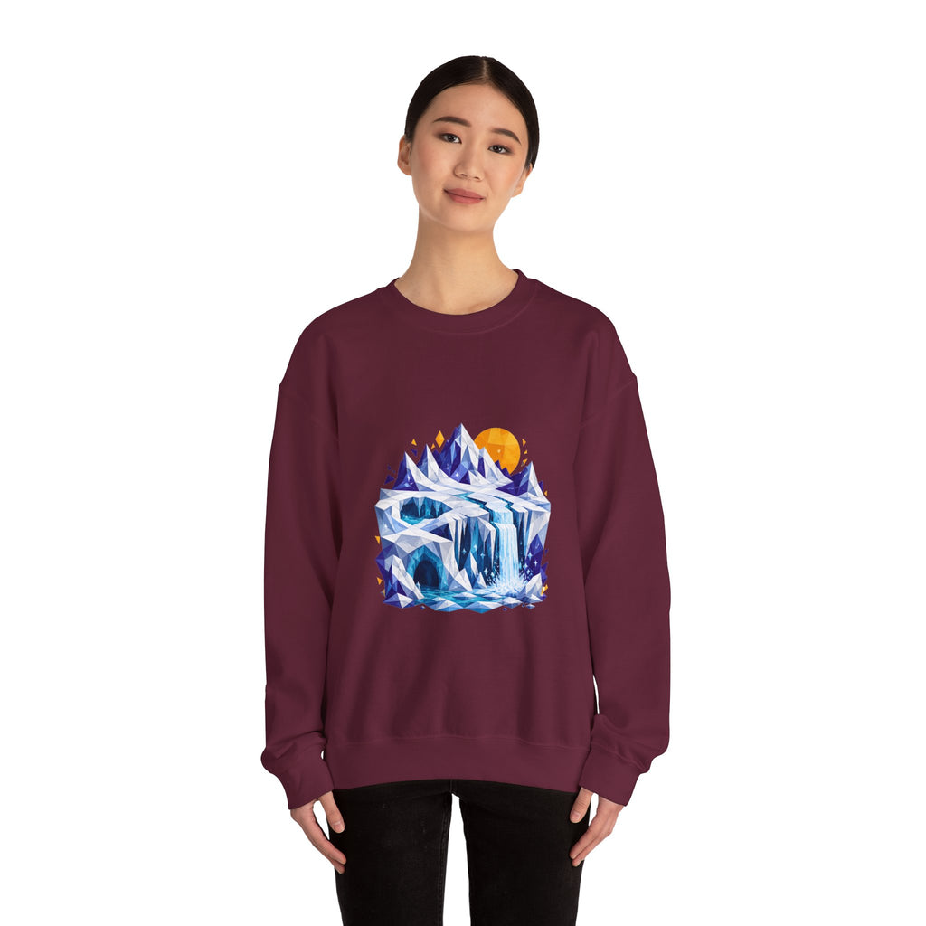 Matching Couple Sweatshirt - Volcano & Glacier Matching Couple Crewneck Sweatshirt Geometric Art His Hers Couple Gift - Design B