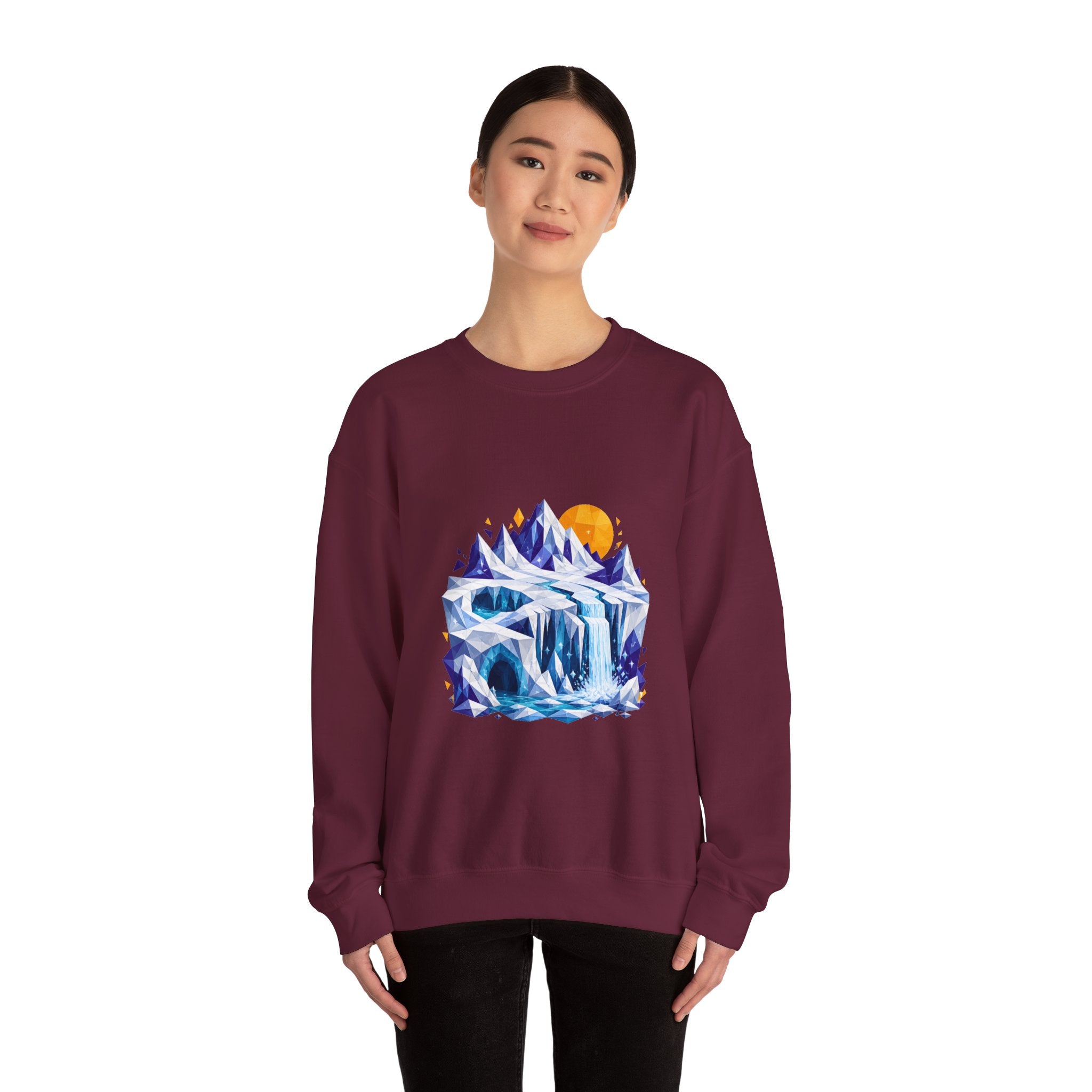 Matching Couple Sweatshirt - Volcano & Glacier Matching Couple Crewneck Sweatshirt Geometric Art His Hers Couple Gift - Design B