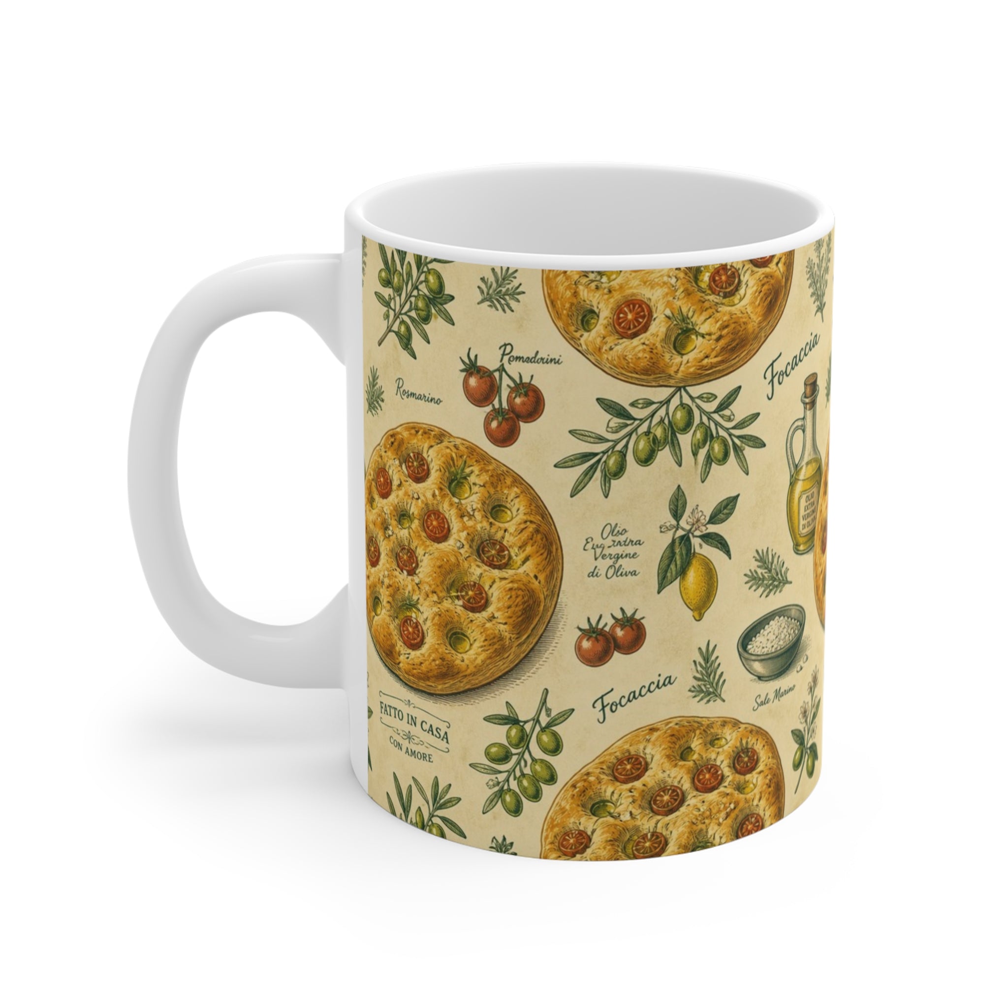 Focaccia Bread 11oz Ceramic Mug Mediterranean Kitchen Botanical Design Italian Cottagecore Gift