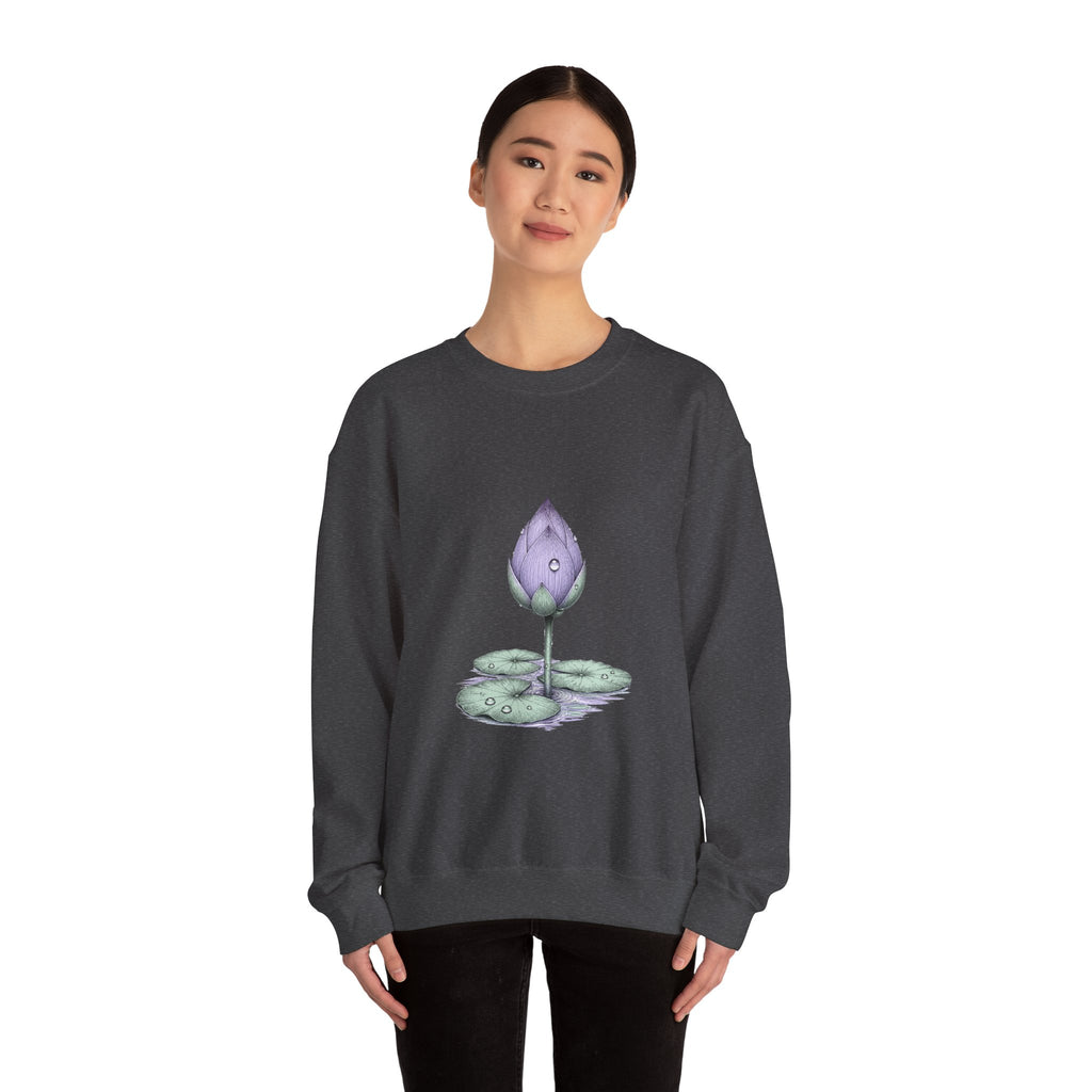 Matching Couple Sweatshirt - Open & Closed Lotus Matching Couple Crewneck Sweatshirt Hand-Drawn Art His Hers Best Friend Gift - Design B
