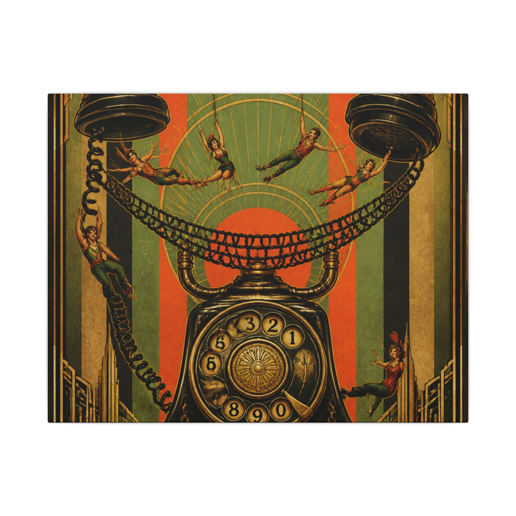 Vintage Telephone Booth Wall Art Canvas 24×36 Art Deco Bar Area Decor Maximalist Print