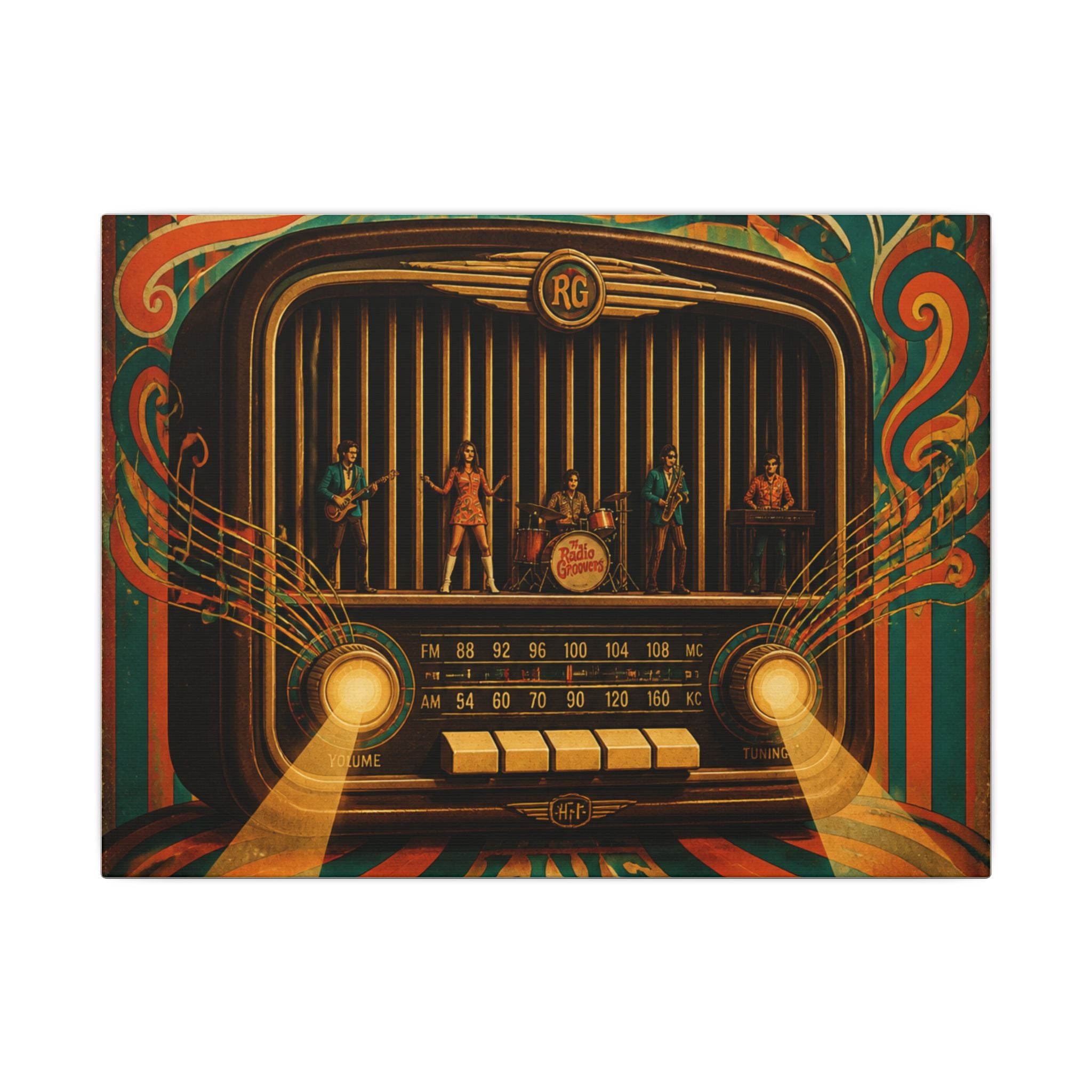 Vintage Radio Stage Wall Art Canvas 24×36 Psychedelic Dining Room Decor Maximalist Print