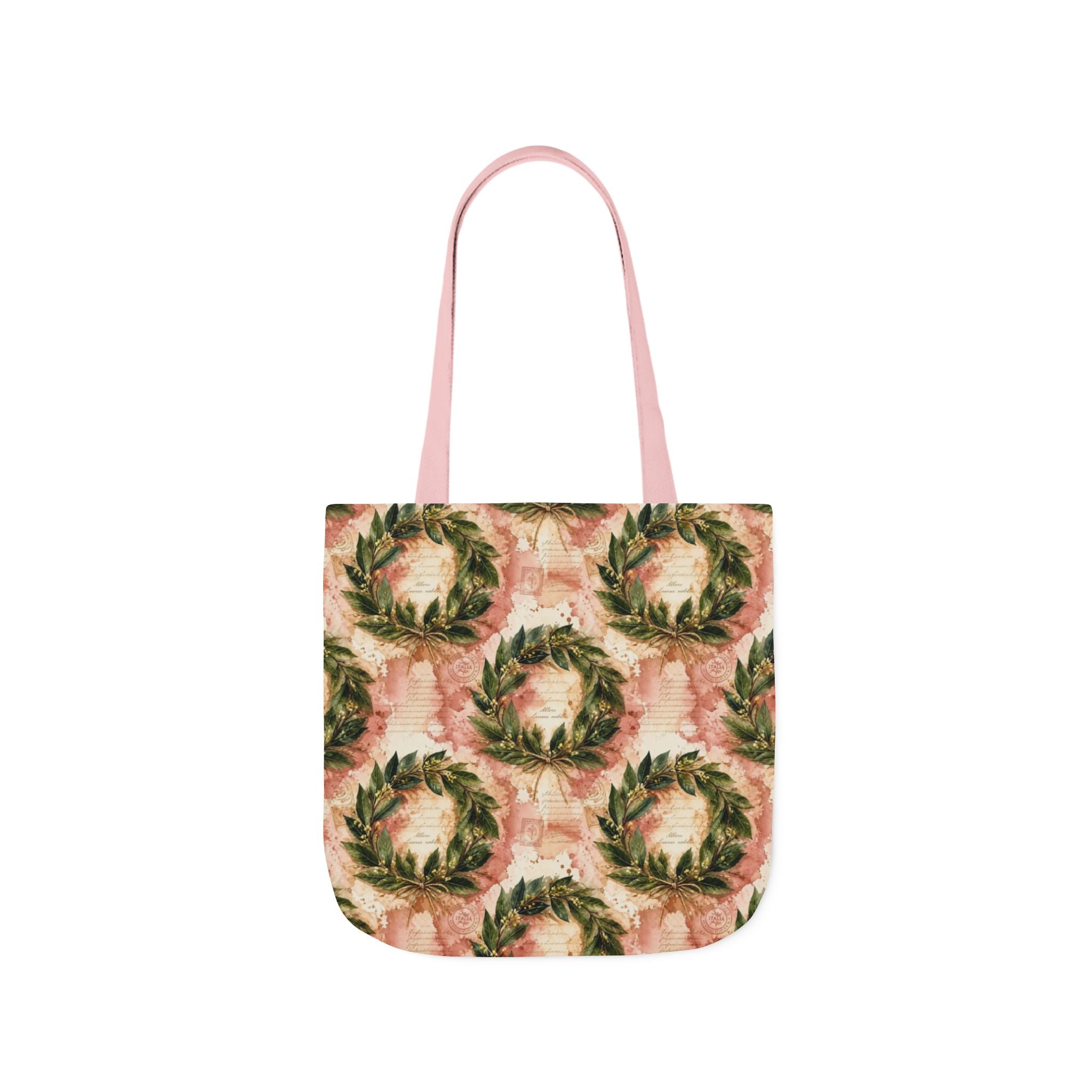 Bay Laurel Wreath Canvas Tote Bag Mediterranean Kitchen Watercolor Splash Design Italian Cottagecore Gift