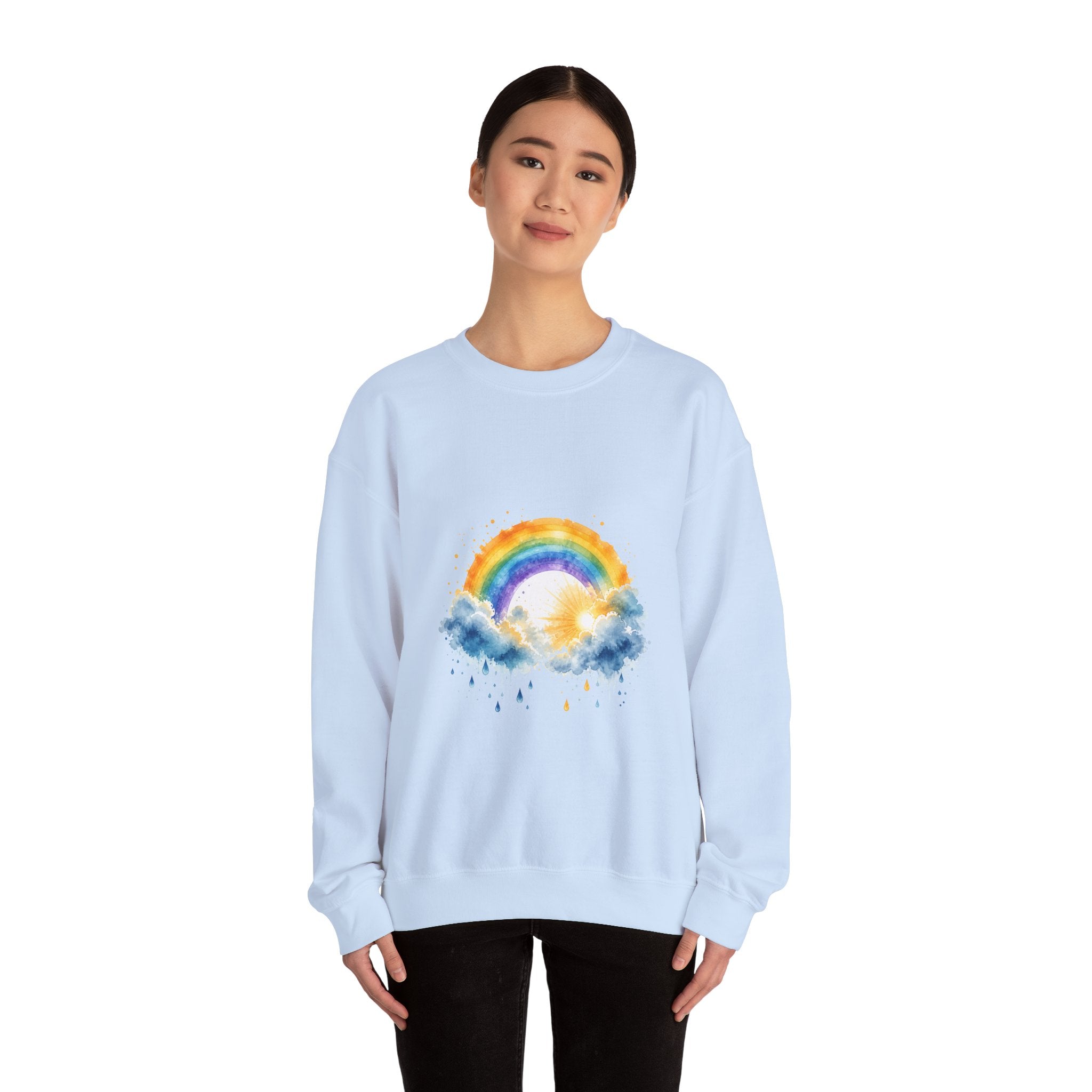 Matching Couple Sweatshirt - Storm & Rainbow Matching Couple Premium Fleece Sweatshirt Watercolor Art His Hers Birthday Gift - Design B