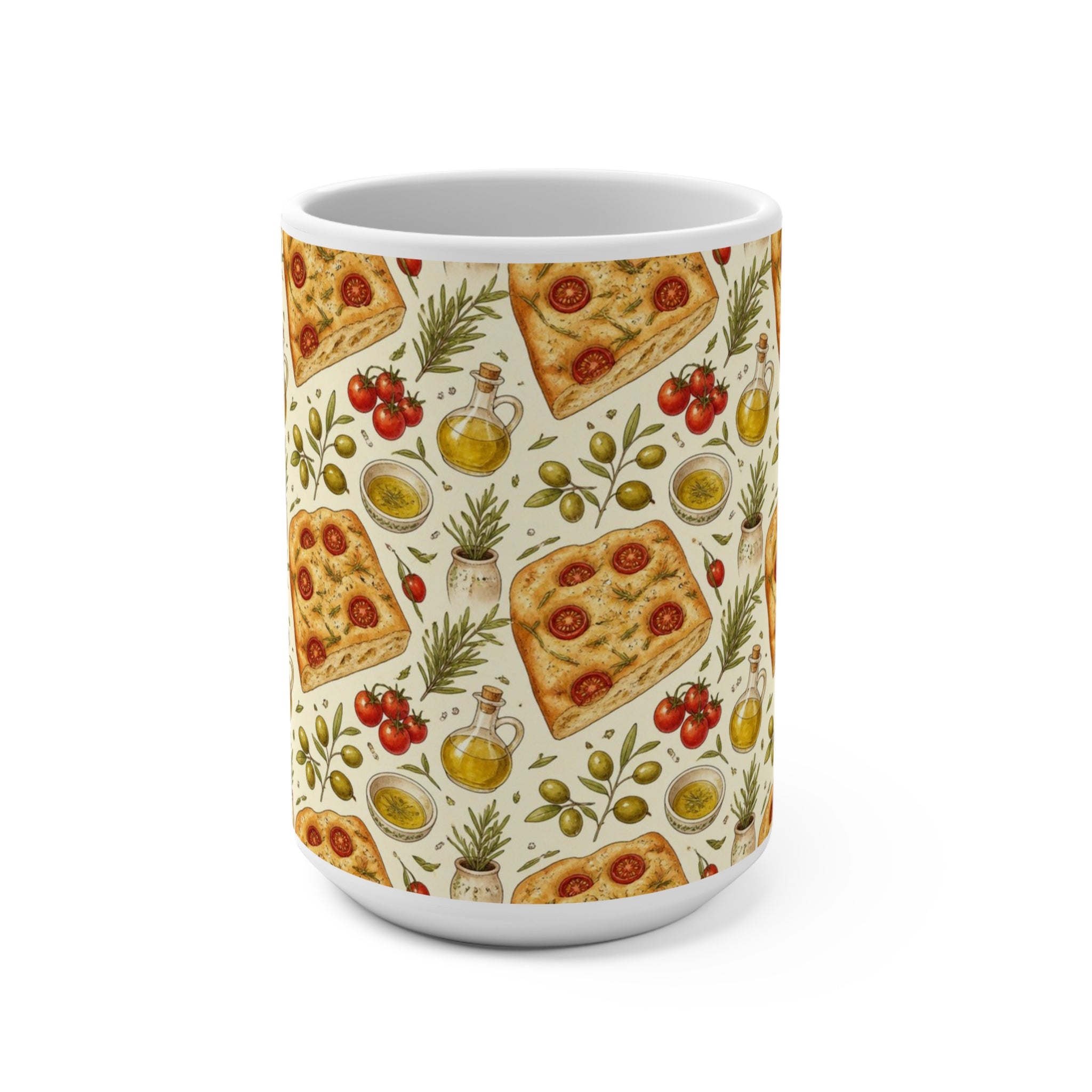 Focaccia Bread 15oz Ceramic Mug Mediterranean Kitchen Watercolor Design Italian Cottagecore Gift