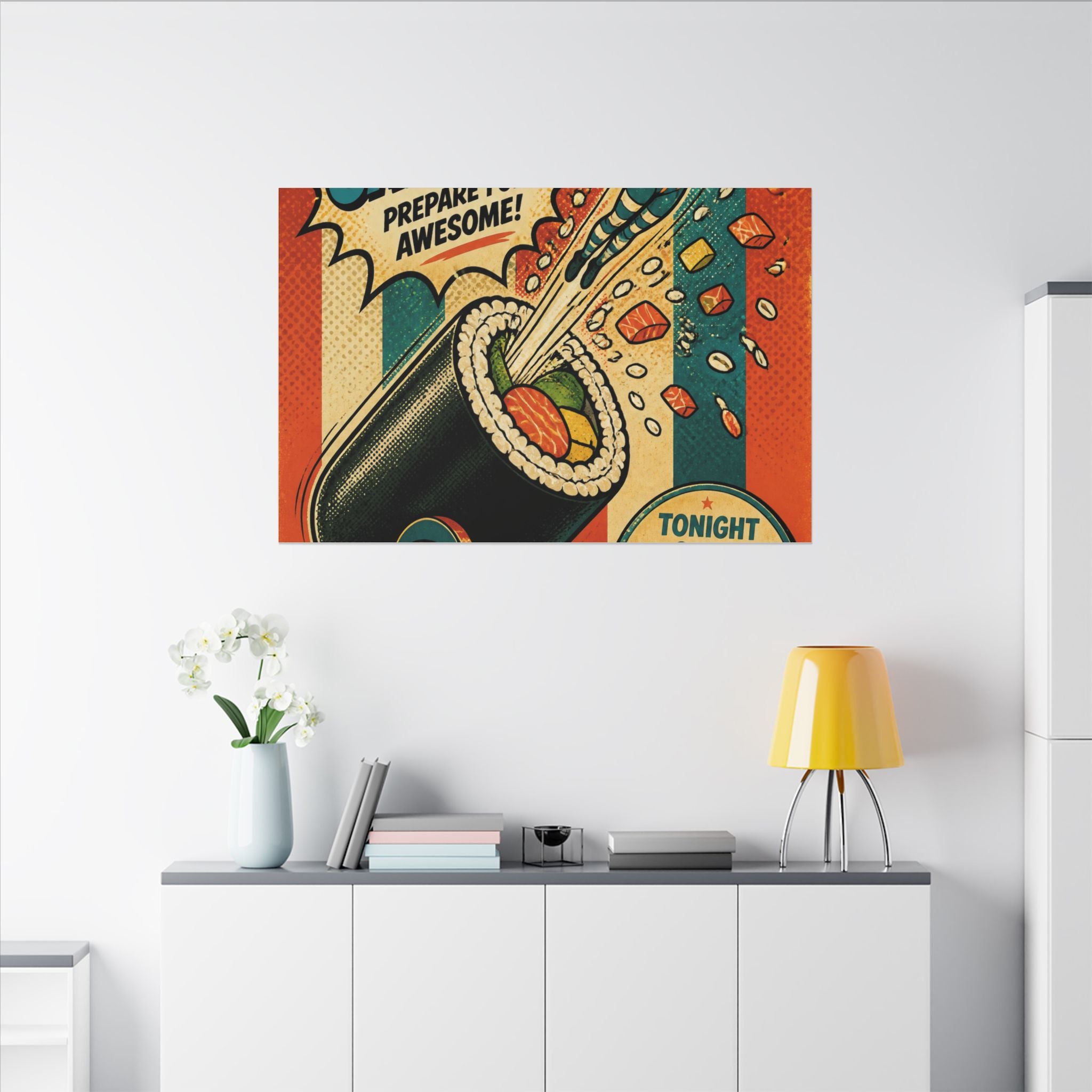 Sushi Roll Cannon Wall Art Canvas 16×20 Pop Art Living Room Decor Maximalist Print