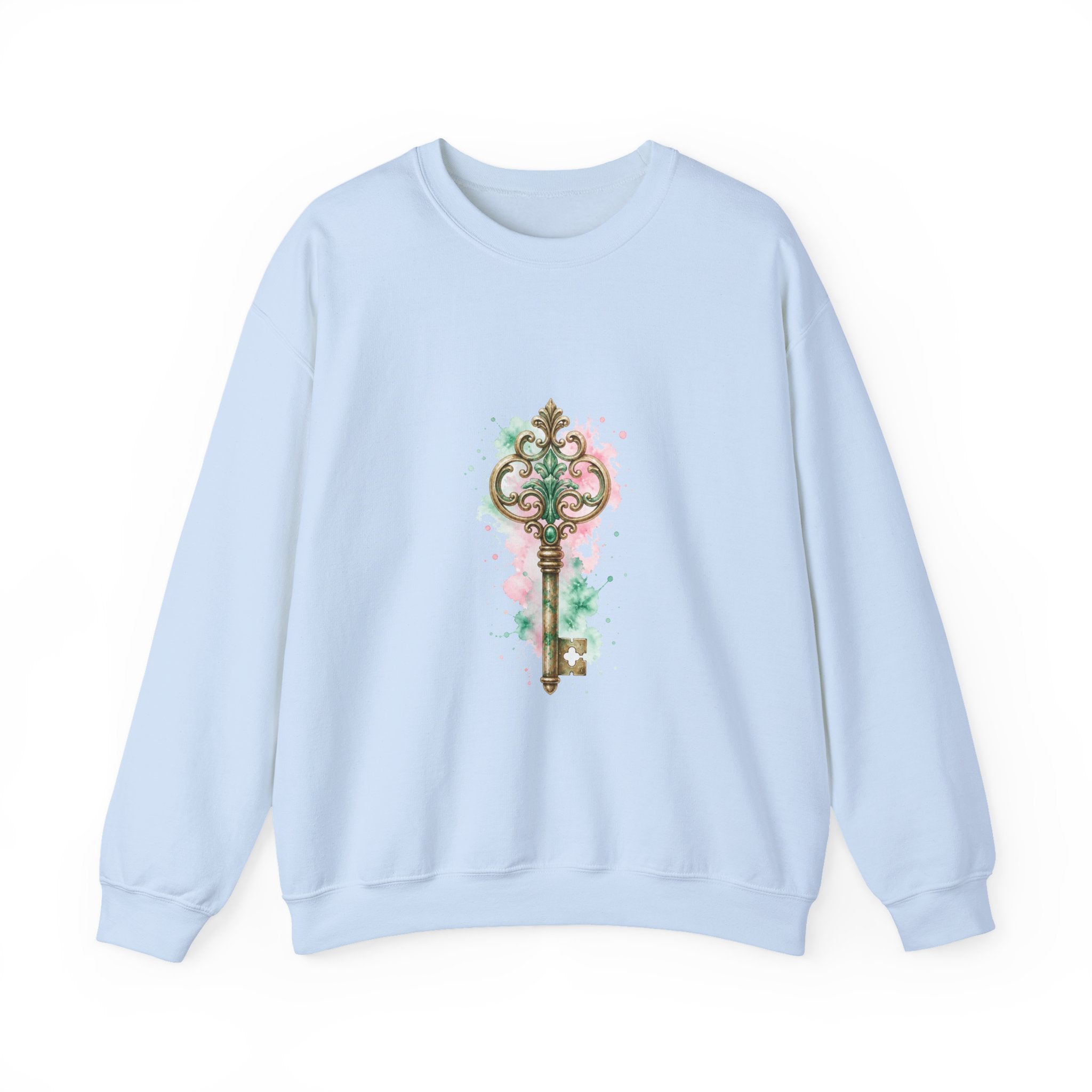 Matching Couple Sweatshirt - Key & Lock Matching Couple Crewneck Sweatshirt Watercolor Art His Hers Engagement Gift - Design A