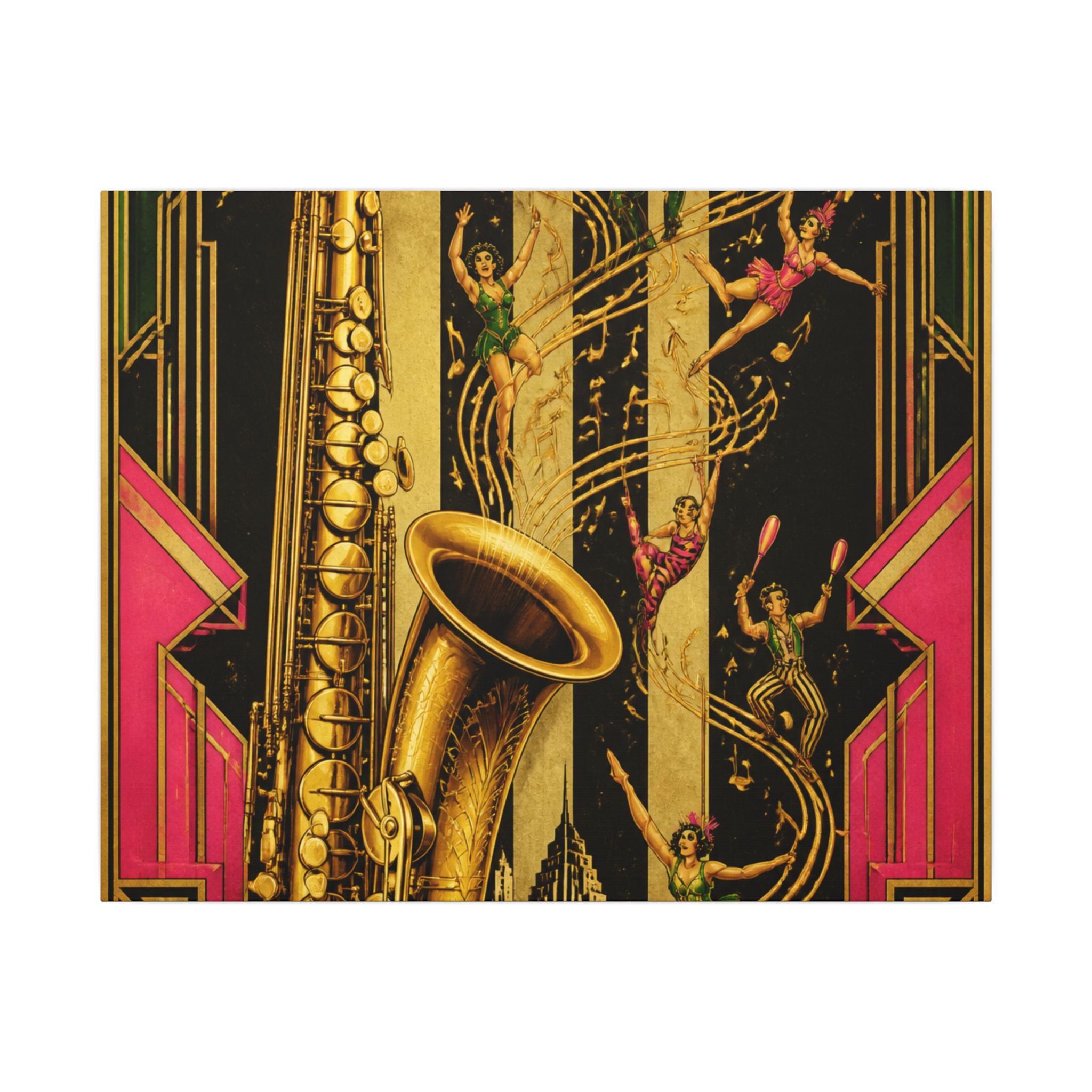 Saxophone Music Circus Wall Art Canvas 24×36 Art Deco Bar Area Decor Maximalist Print