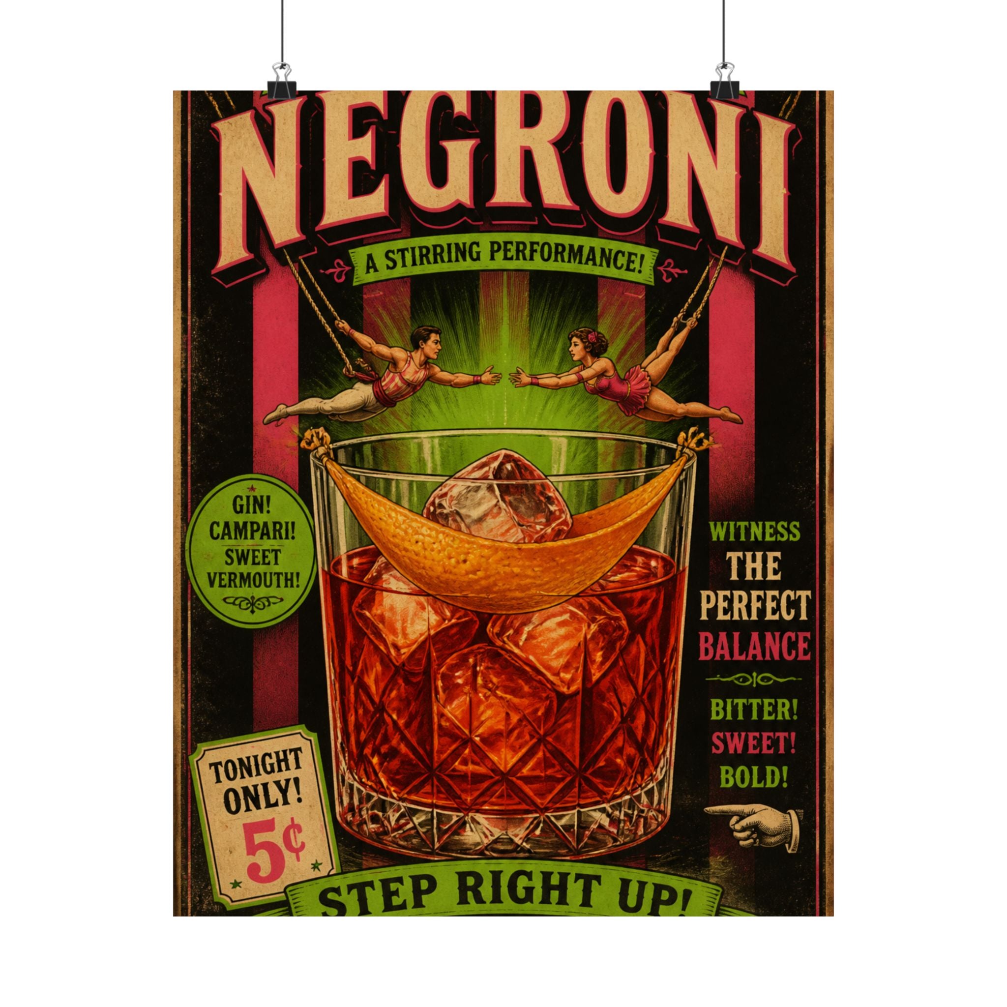 Negroni Trapeze Act Wall Art Poster 24×36 Vintage Circus Bedroom Decor Maximalist Print