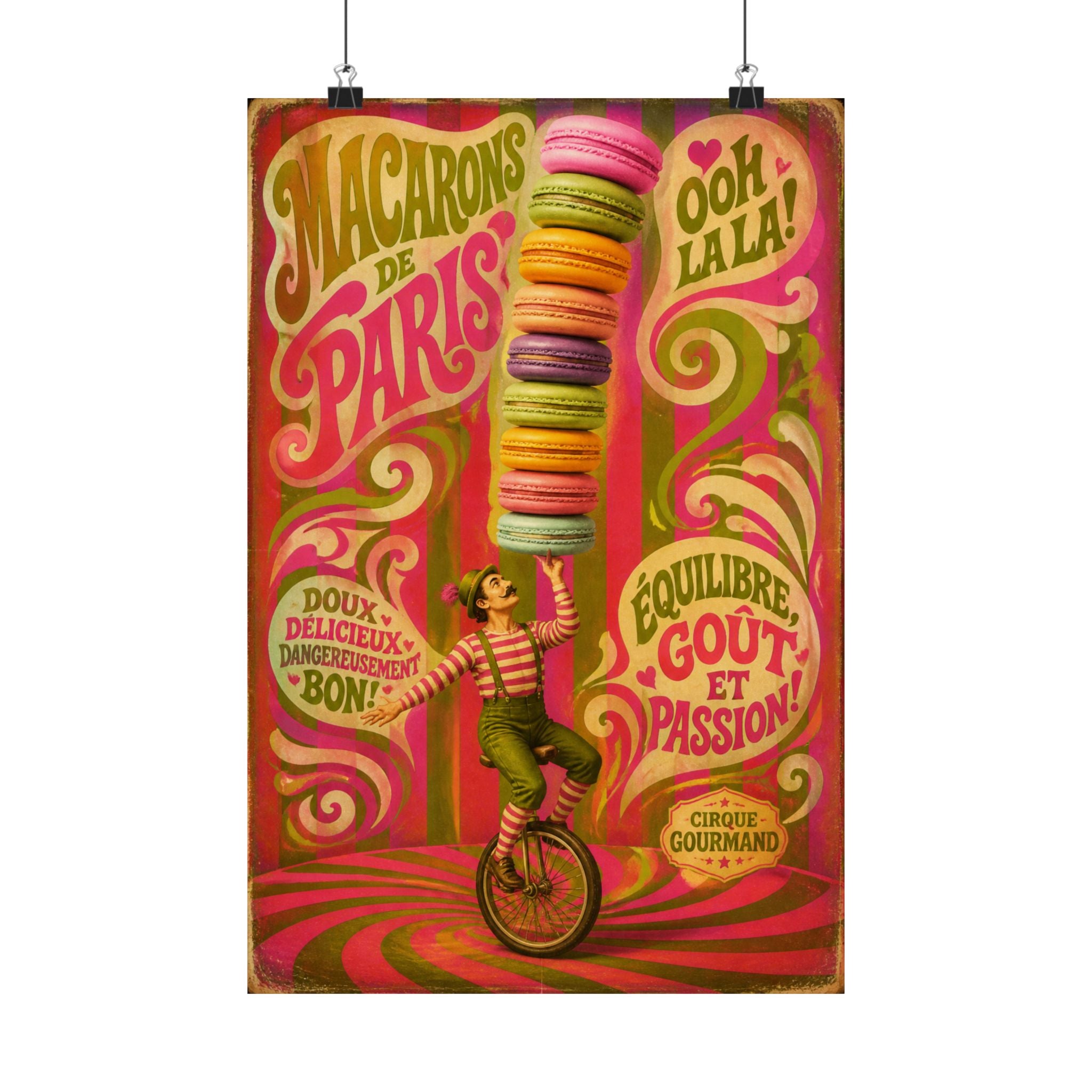 Macaron Balancing Tower Wall Art Poster 18×24 Psychedelic Cafe Decor Maximalist Print