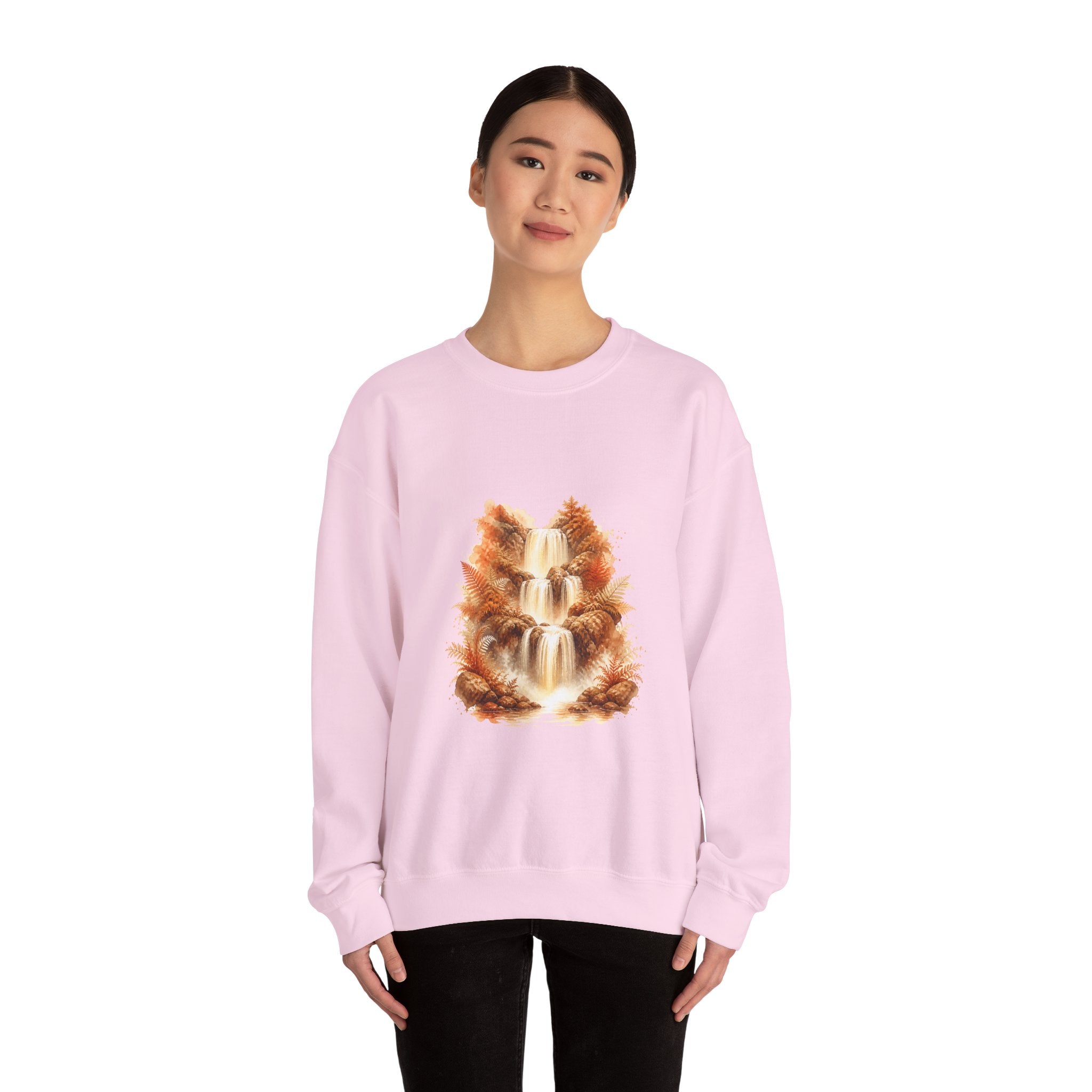 Matching Couple Sweatshirt - Wildfire & Waterfall Matching Couple Comfort Colors Crew Watercolor Art His Hers Birthday Gift - Design B