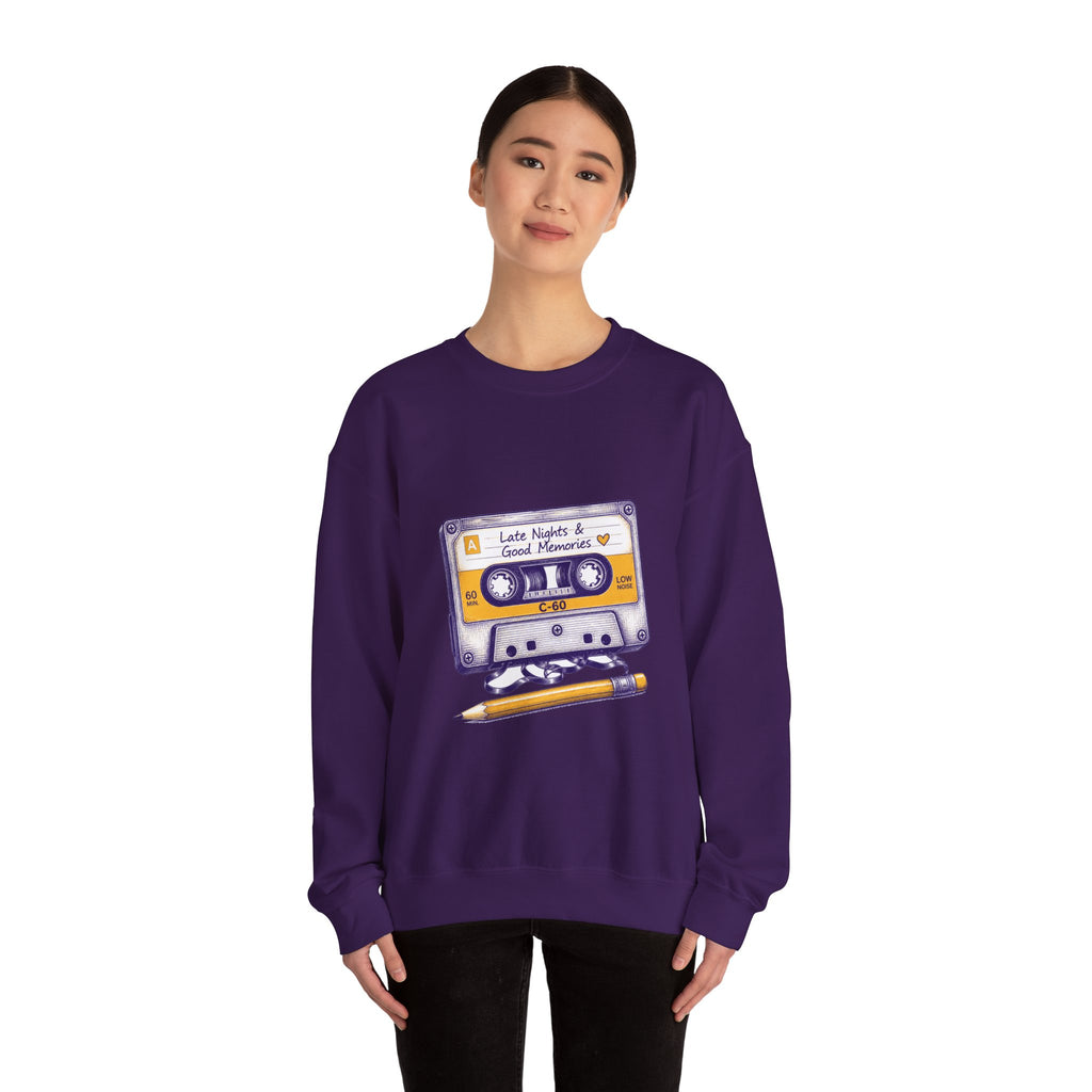 Matching Couple Sweatshirt - Vinyl & Cassette Matching Couple Premium Fleece Sweatshirt Hand-Drawn Art His Hers Anniversary Gift - Design B
