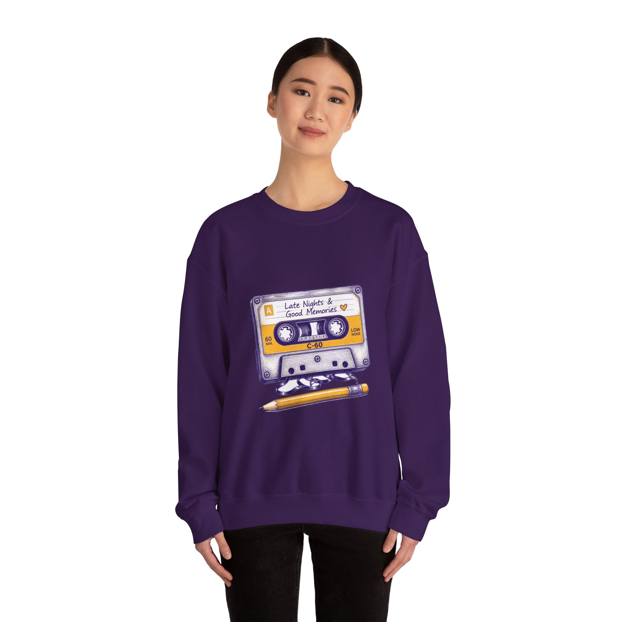 Matching Couple Sweatshirt - Vinyl & Cassette Matching Couple Premium Fleece Sweatshirt Hand-Drawn Art His Hers Anniversary Gift - Design B