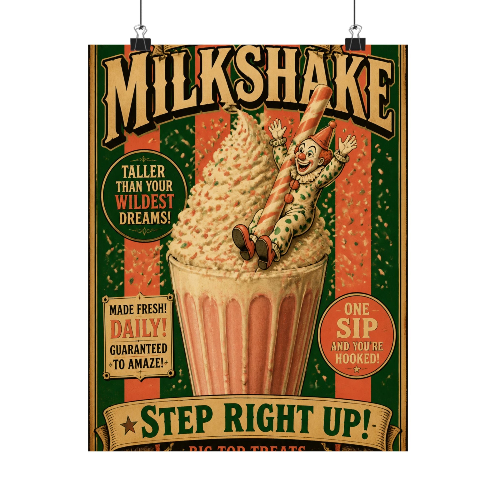 Milkshake Slide Clown Wall Art Poster 18×24 Vintage Circus Kitchen Decor Maximalist Print