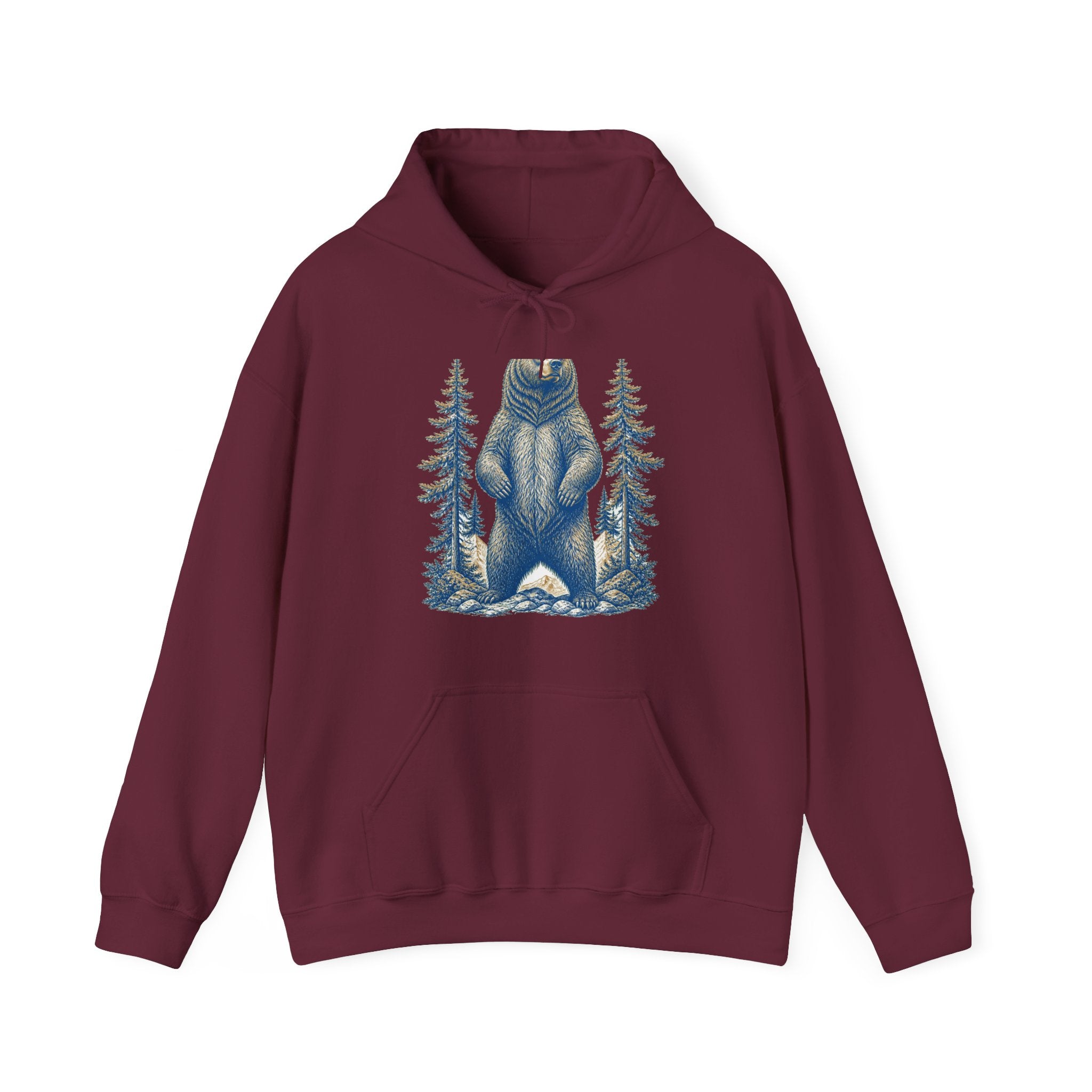 Matching Couple Sweatshirt - Bear & Deer Matching Couple Hooded Sweatshirt Vintage Art His Hers Wedding Gift - Design A