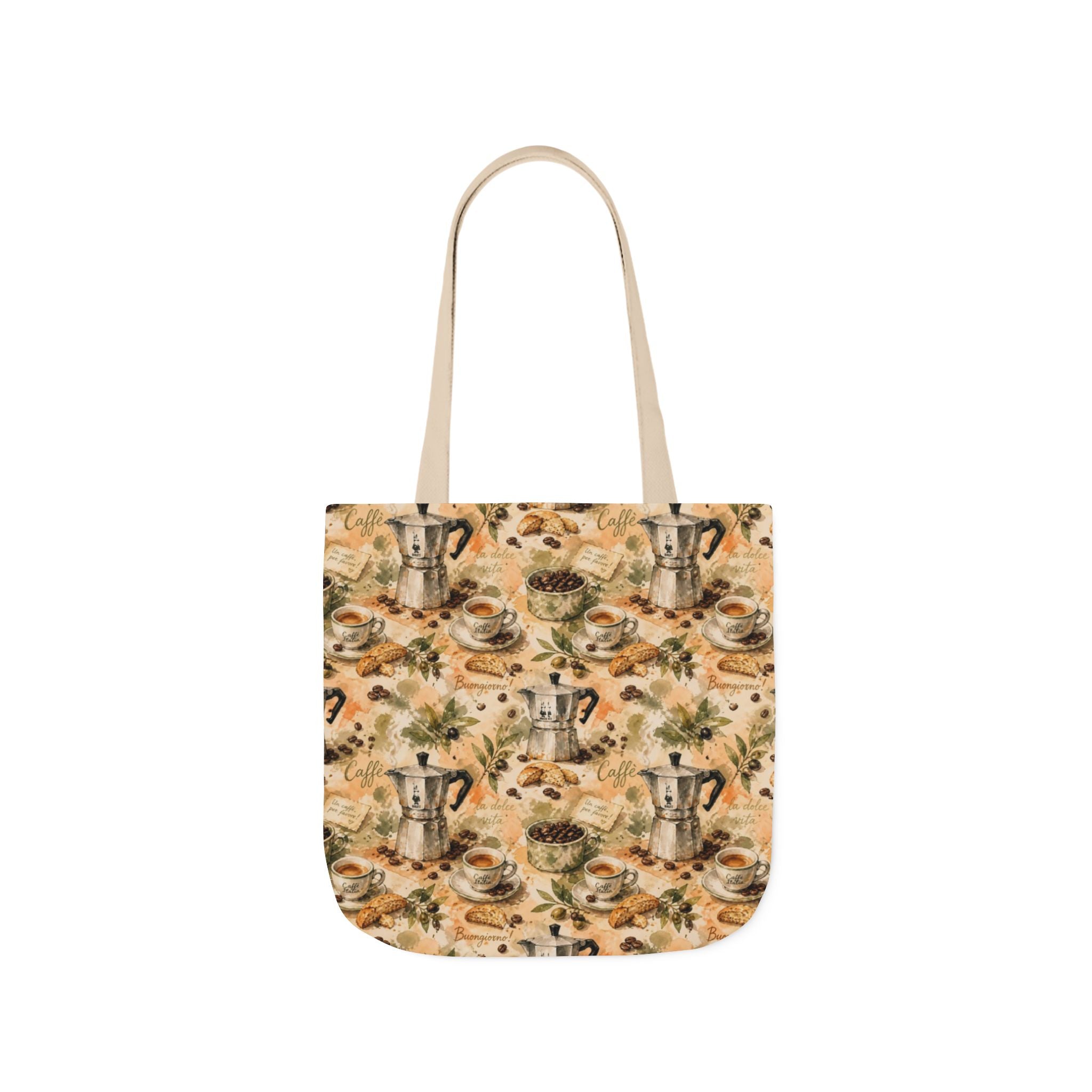 Espresso Moka Pot Canvas Tote Bag Mediterranean Kitchen Watercolor Splash Design Italian Cottagecore Gift