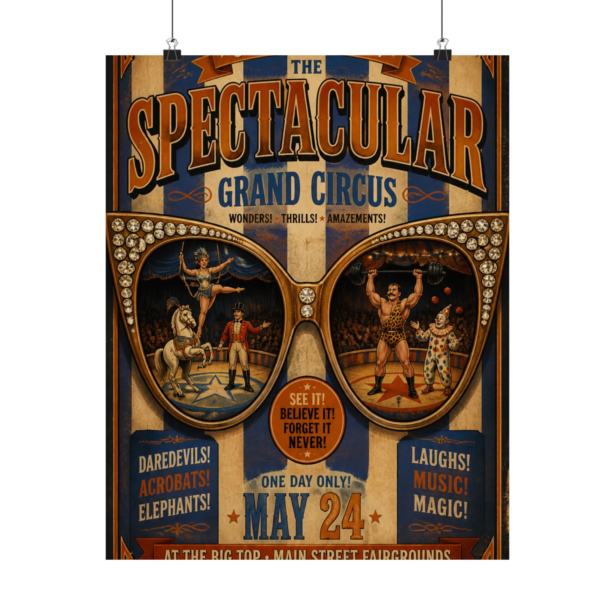 Sunglasses Circus Ring Wall Art Poster 18×24 Vintage Circus Kitchen Decor Maximalist Print