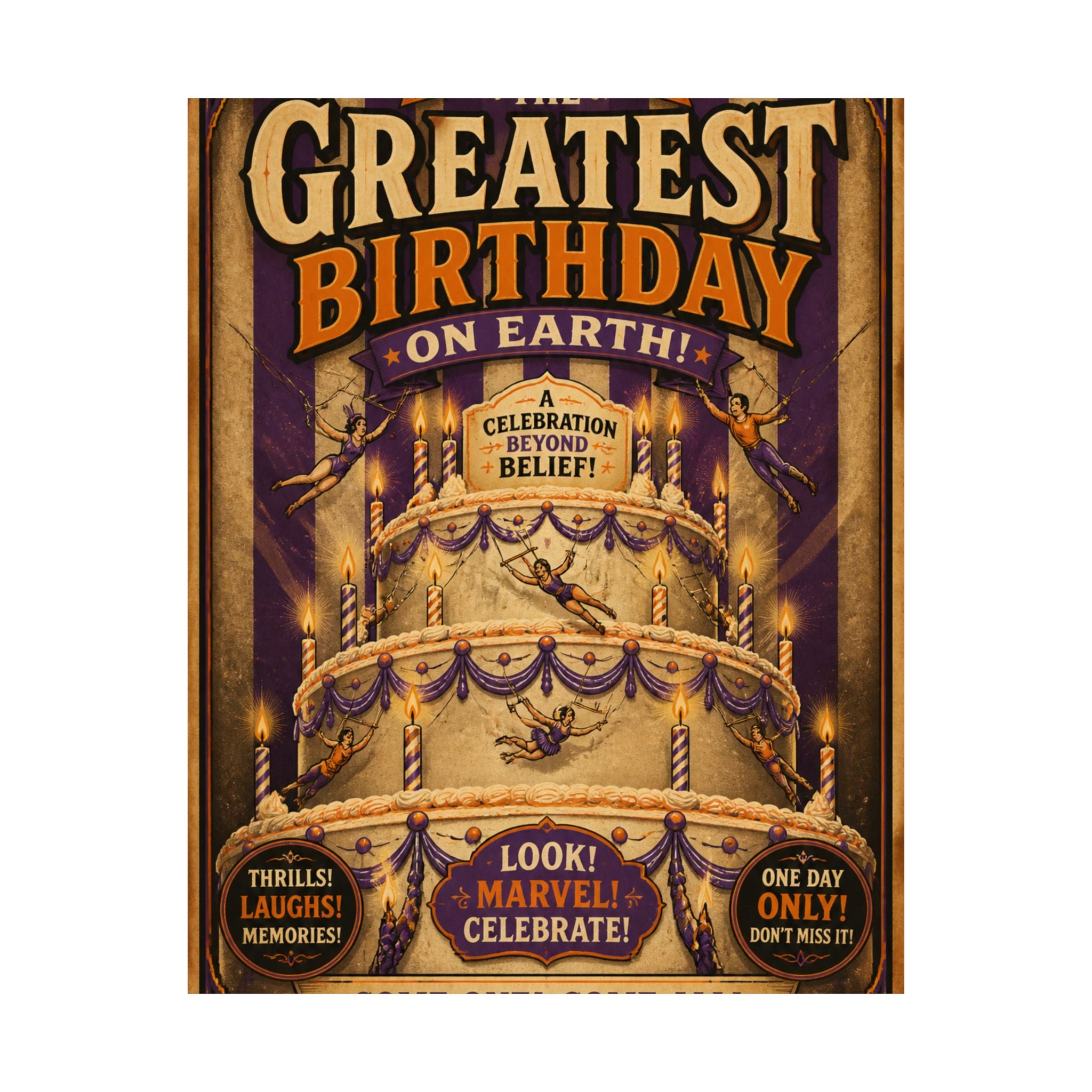 Birthday Cake Trapeze Wall Art Poster 18×24 Vintage Circus Kitchen Decor Maximalist Print