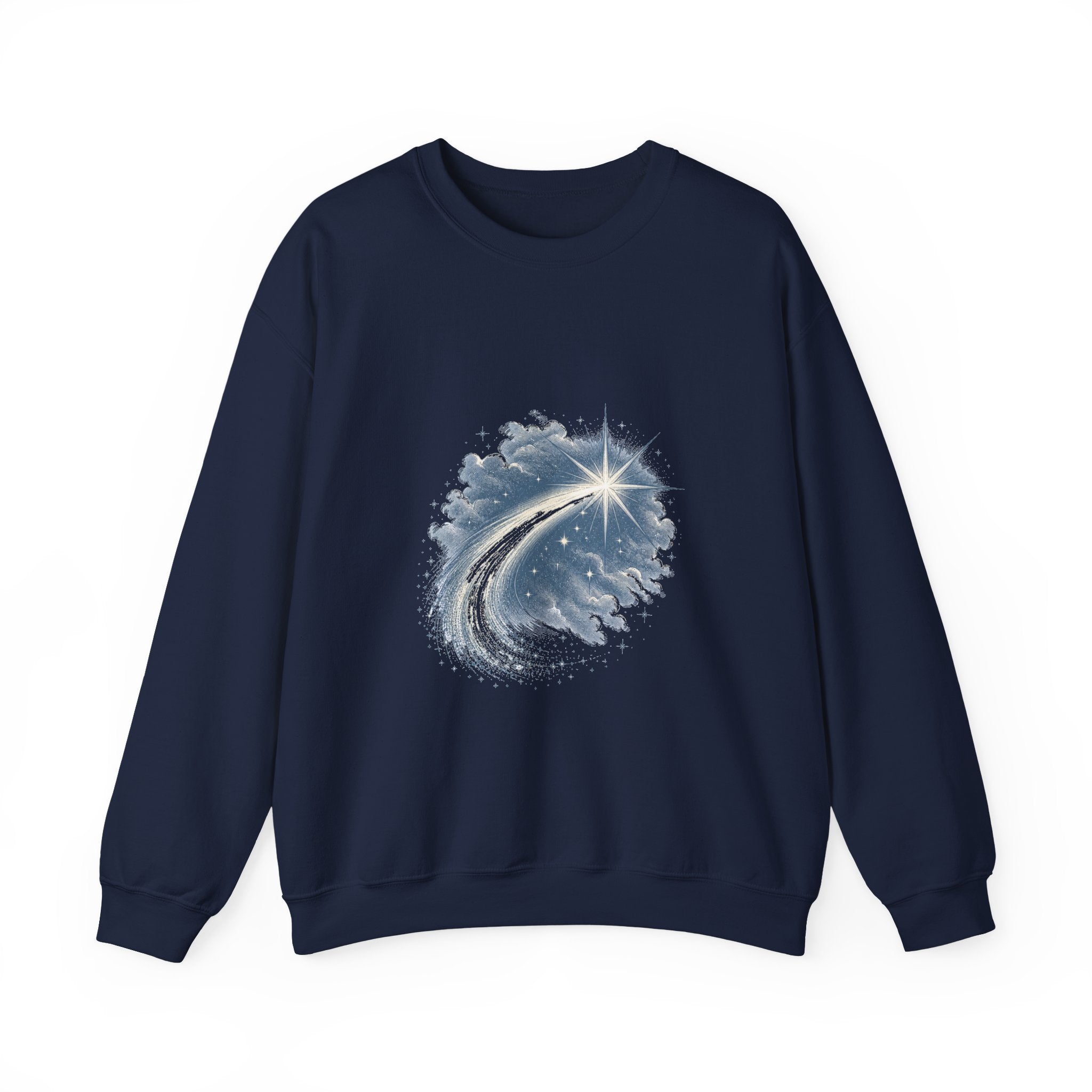 Matching Couple Sweatshirt - Shooting Star & North Star Matching Couple Crewneck Sweatshirt Vintage Art His Hers Wedding Gift - Design A