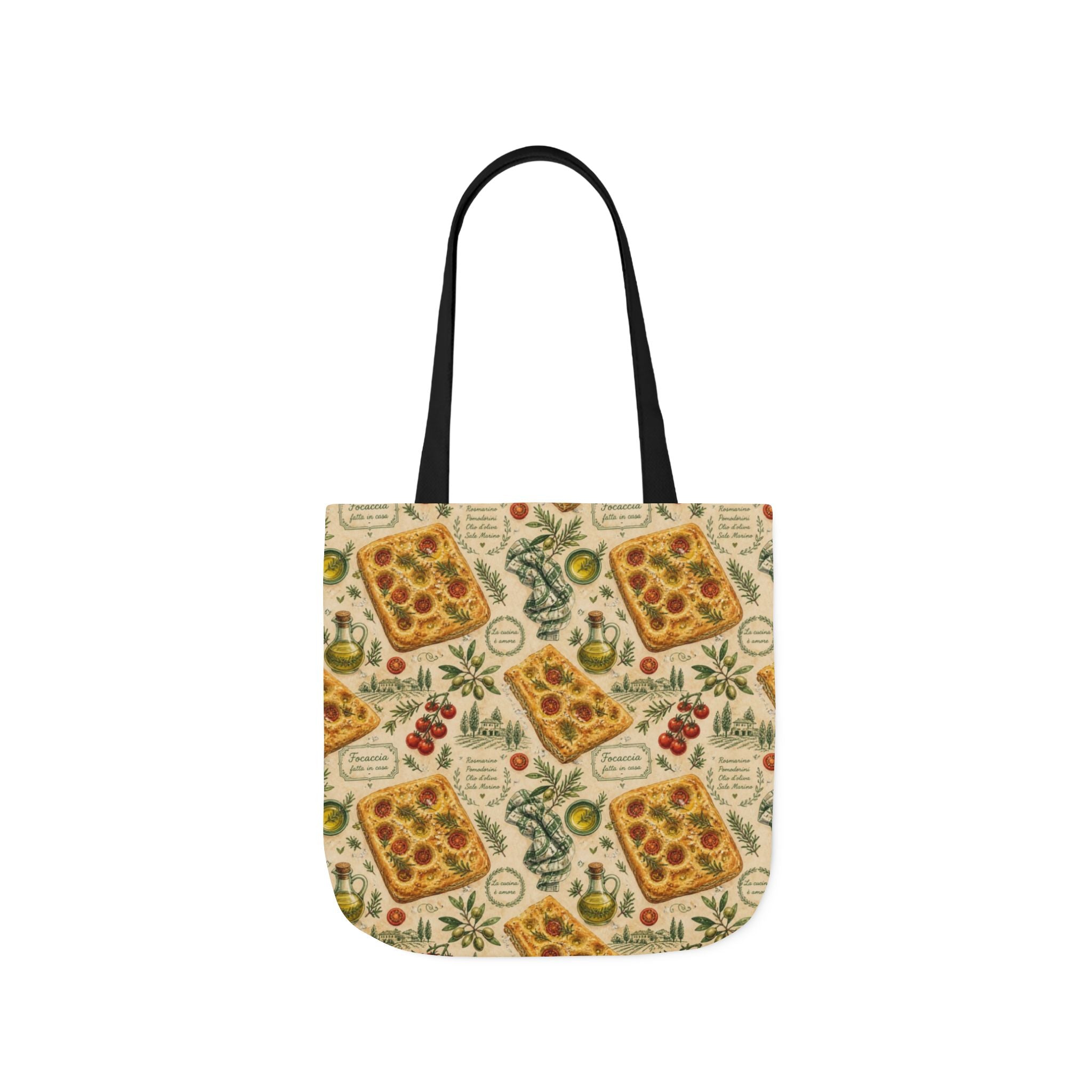 Focaccia Bread Canvas Tote Bag Mediterranean Kitchen Watercolor Design Italian Cottagecore Gift