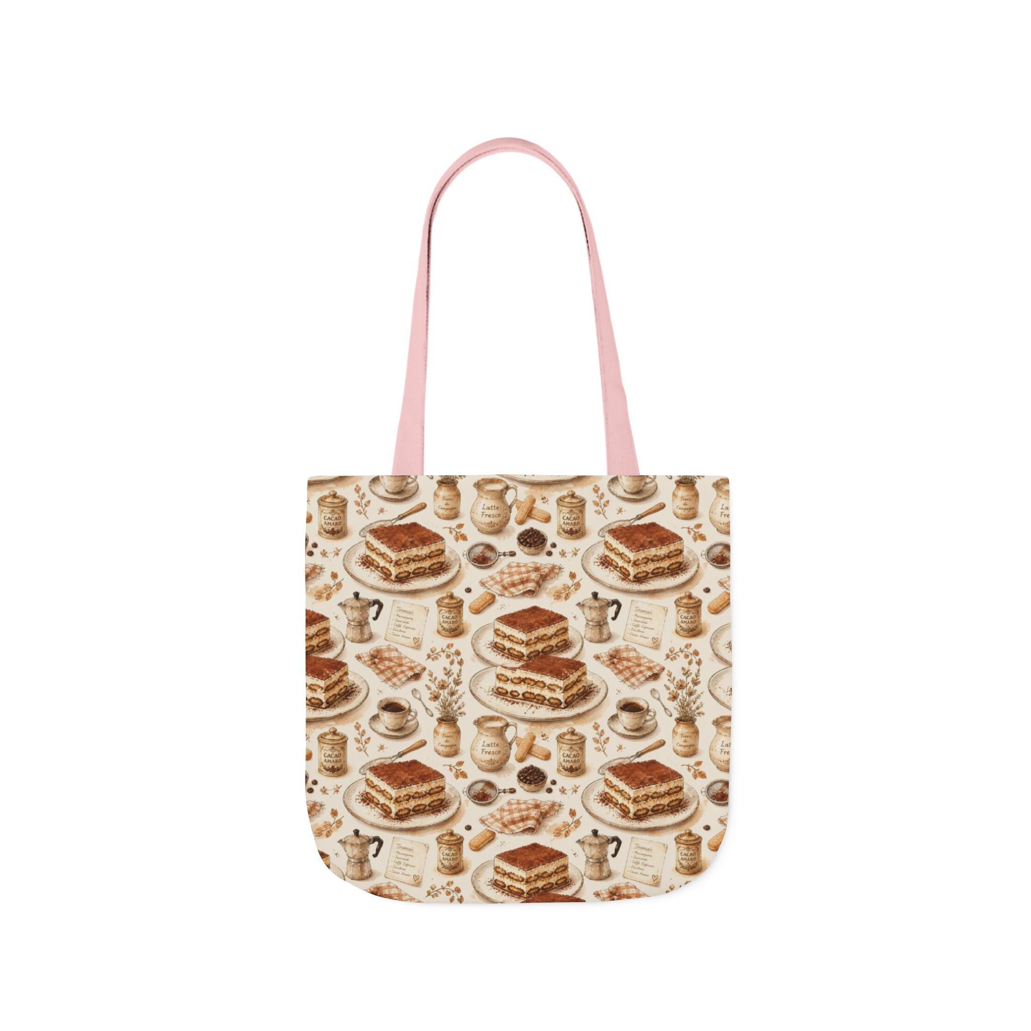 Tiramisu Layers Canvas Tote Bag Mediterranean Kitchen Watercolor Design Italian Cottagecore Gift