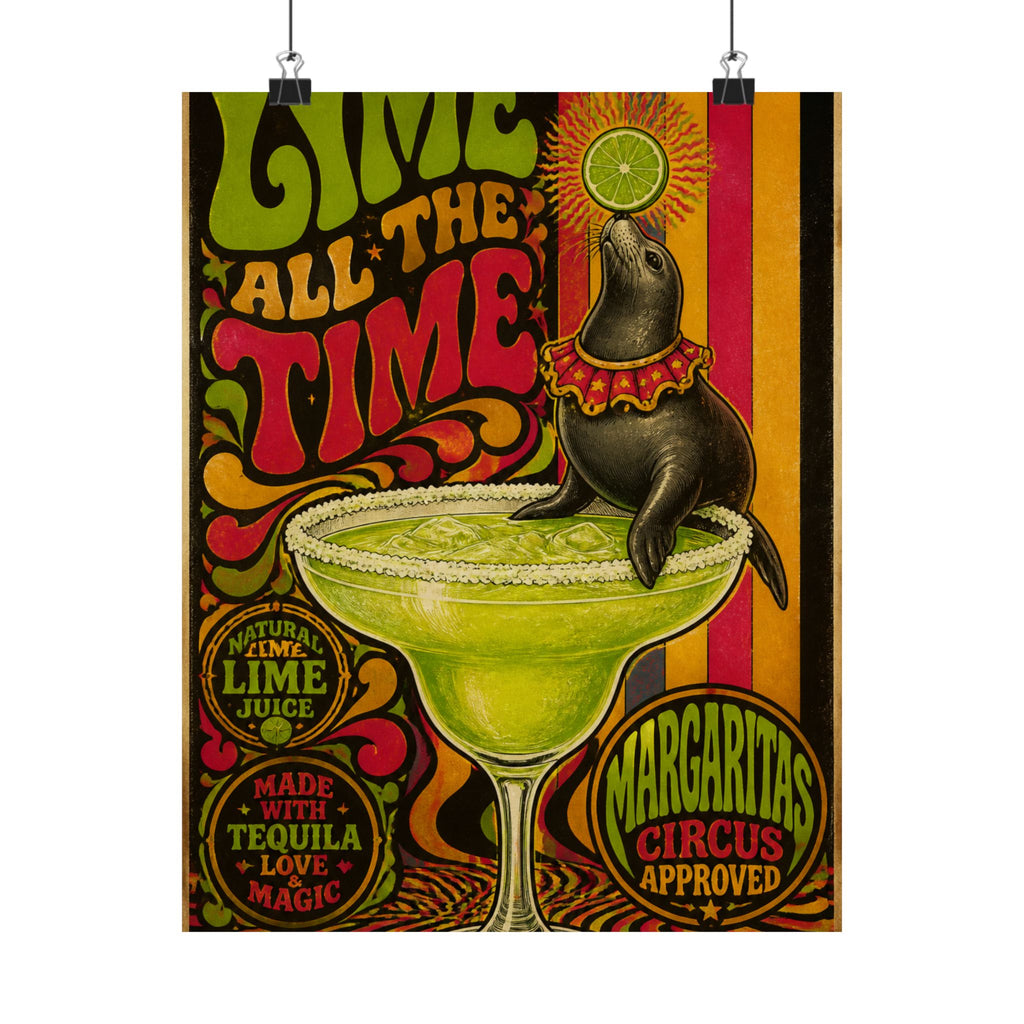 Margarita Balancing Seal Wall Art Poster 24×36 Psychedelic Dining Room Decor Maximalist Print