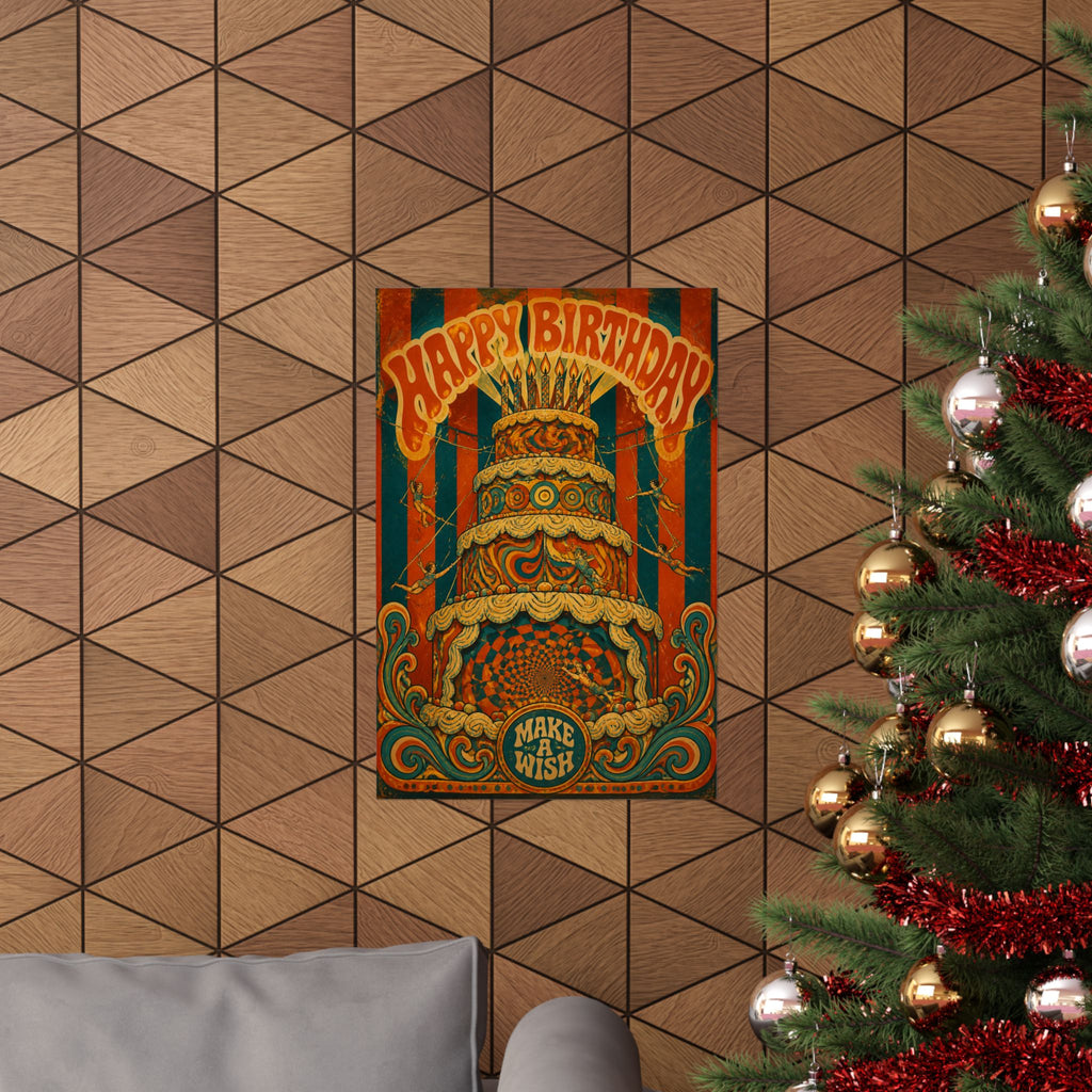 Birthday Cake Trapeze Wall Art Poster 18×24 Psychedelic Cafe Decor Maximalist Print