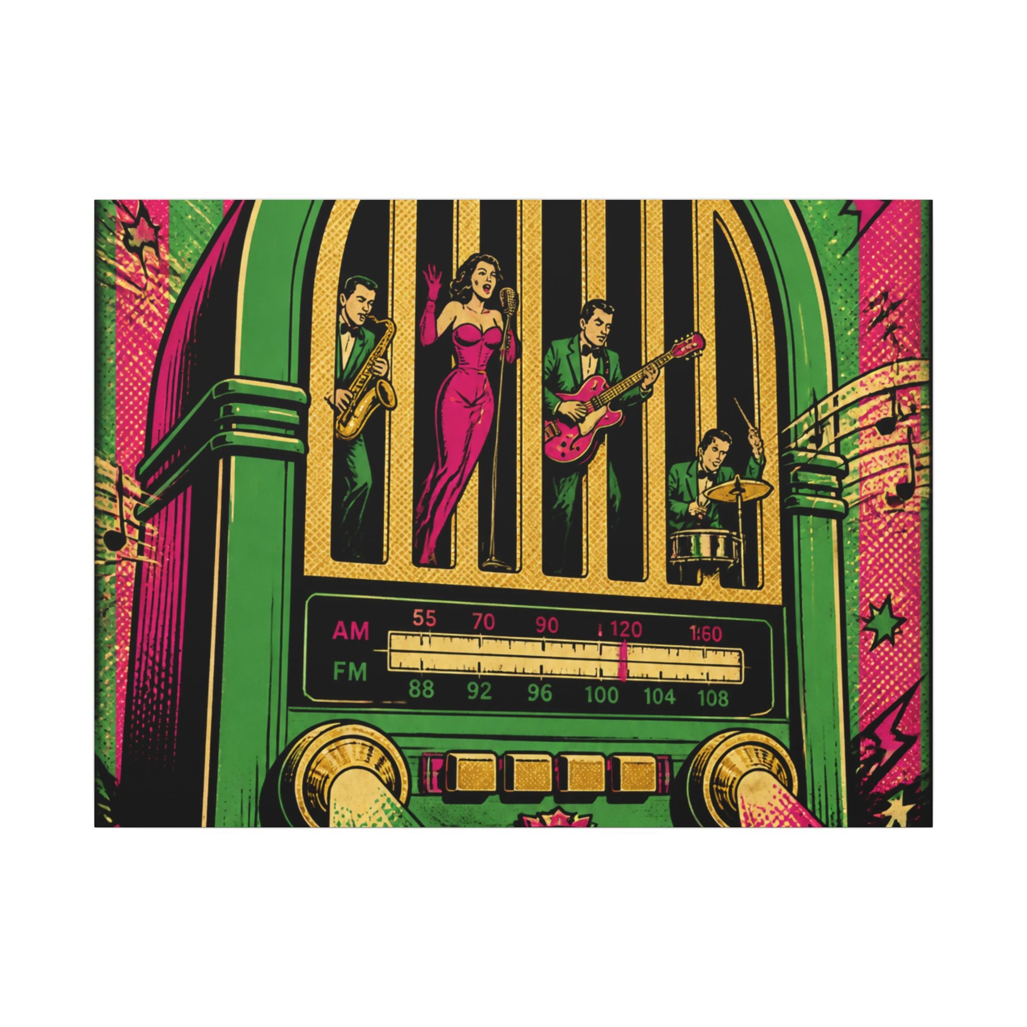 Vintage Radio Stage Wall Art Canvas 16×20 Pop Art Living Room Decor Maximalist Print