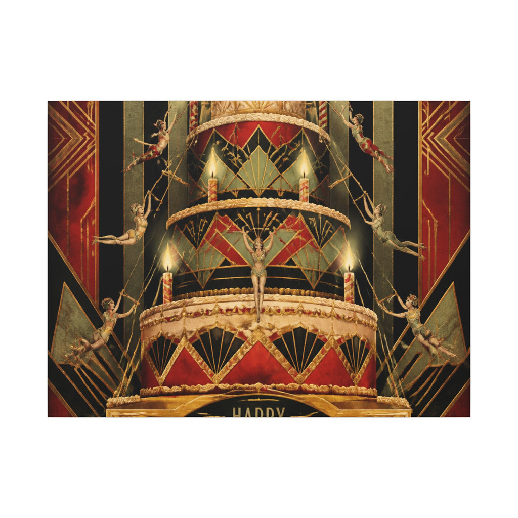 Birthday Cake Trapeze Wall Art Canvas 24×36 Art Deco Bar Area Decor Maximalist Print