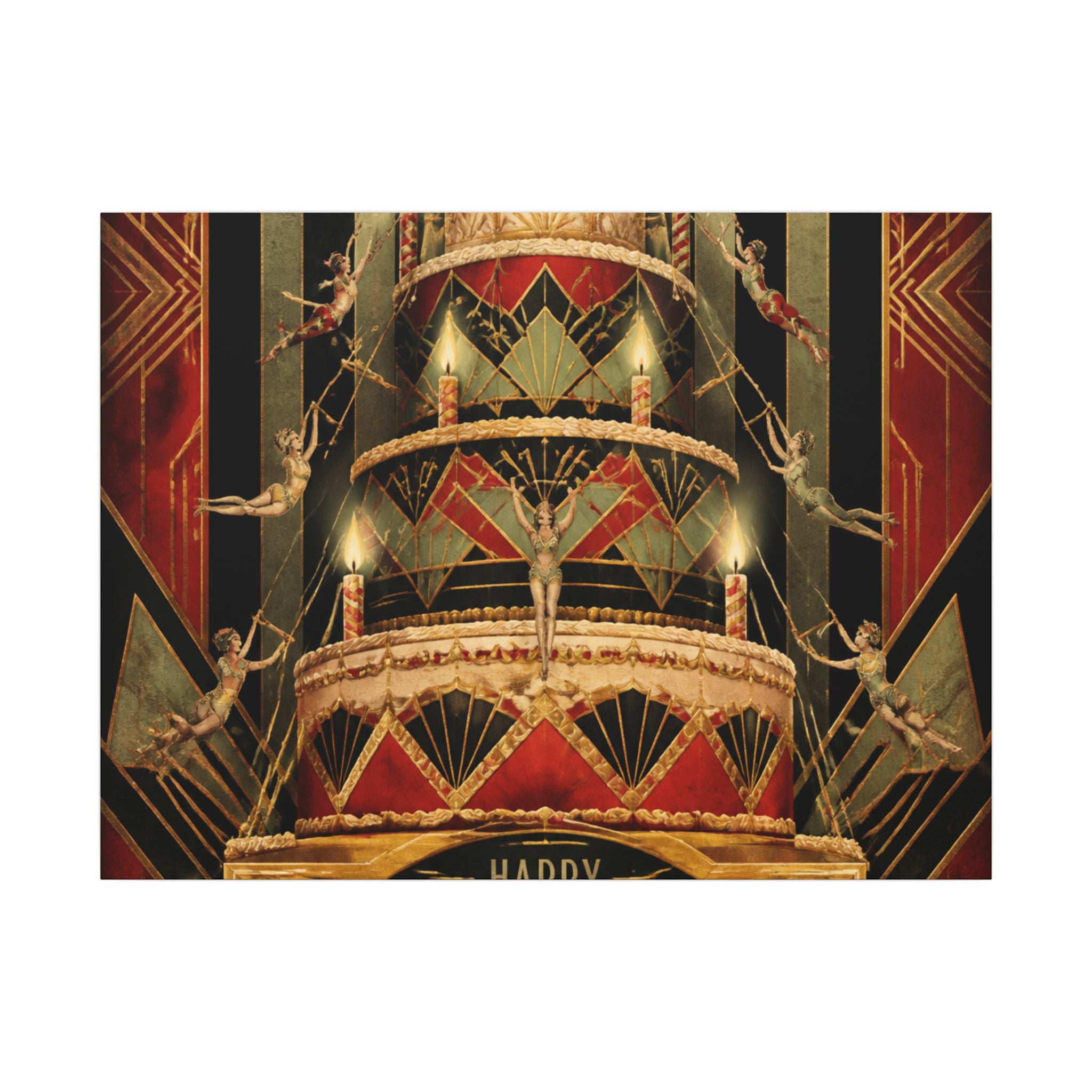 Birthday Cake Trapeze Wall Art Canvas 24×36 Art Deco Bar Area Decor Maximalist Print
