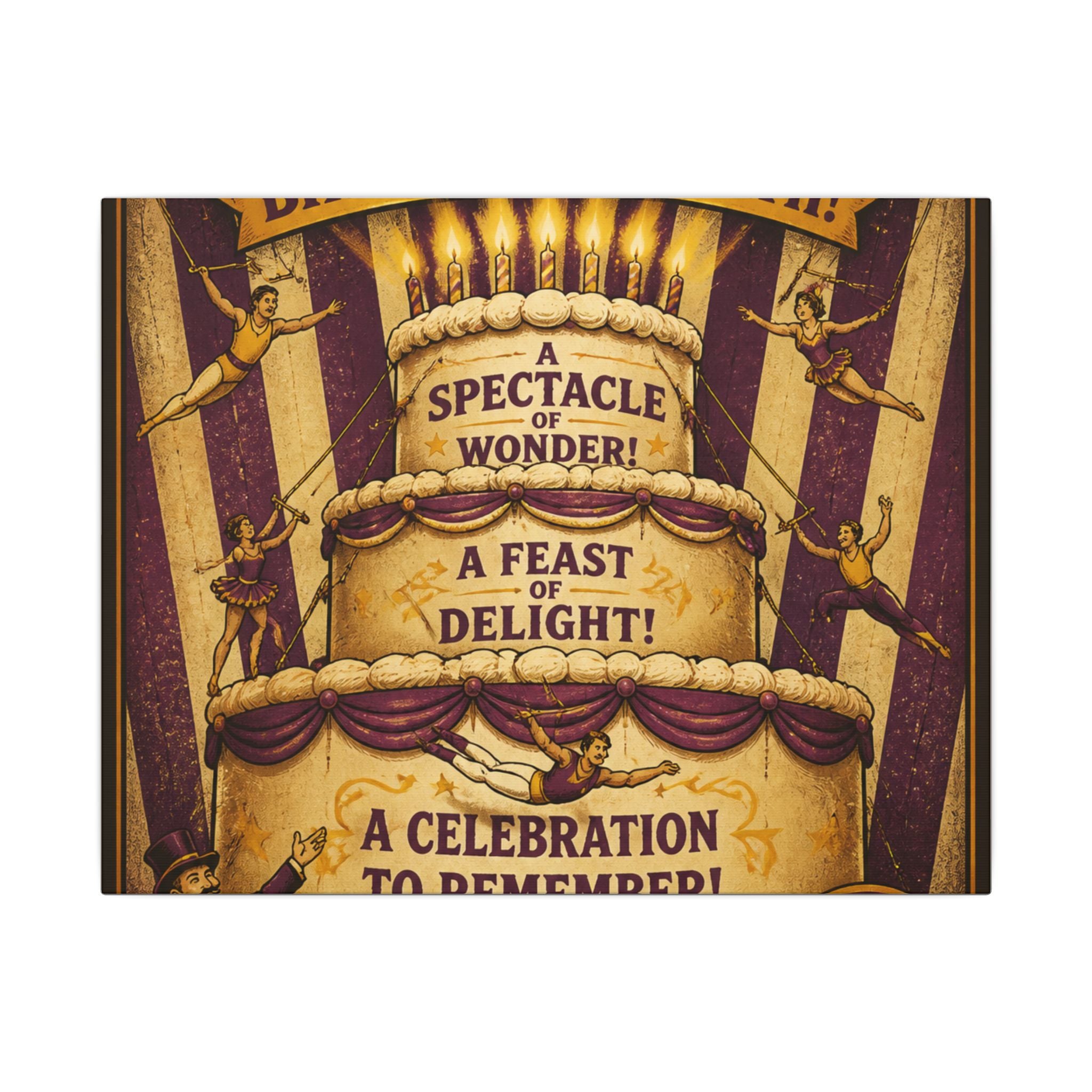 Birthday Cake Trapeze Wall Art Canvas 16×20 Vintage Circus Kitchen Decor Maximalist Print