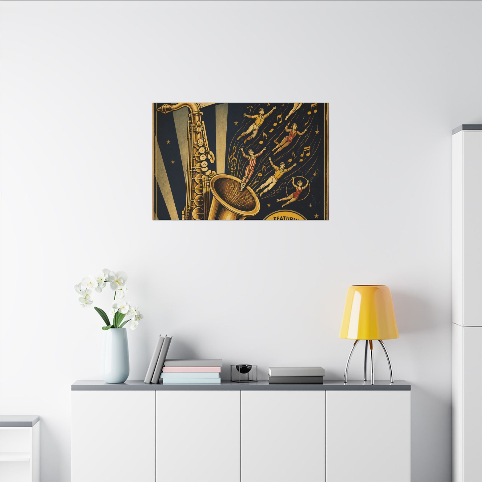 Saxophone Music Circus Wall Art Canvas 16×20 Vintage Circus Kitchen Decor Maximalist Print