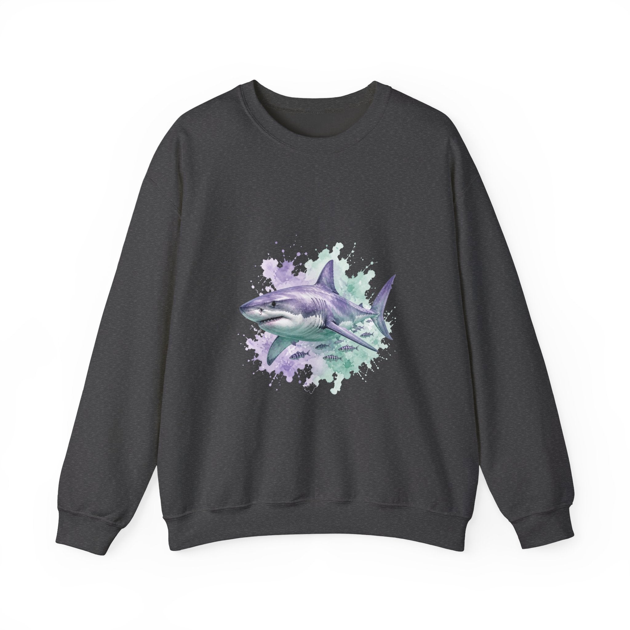 Matching Couple Sweatshirt - Shark & Dolphin Matching Couple Premium Fleece Sweatshirt Watercolor Art His Hers Birthday Gift - Design A