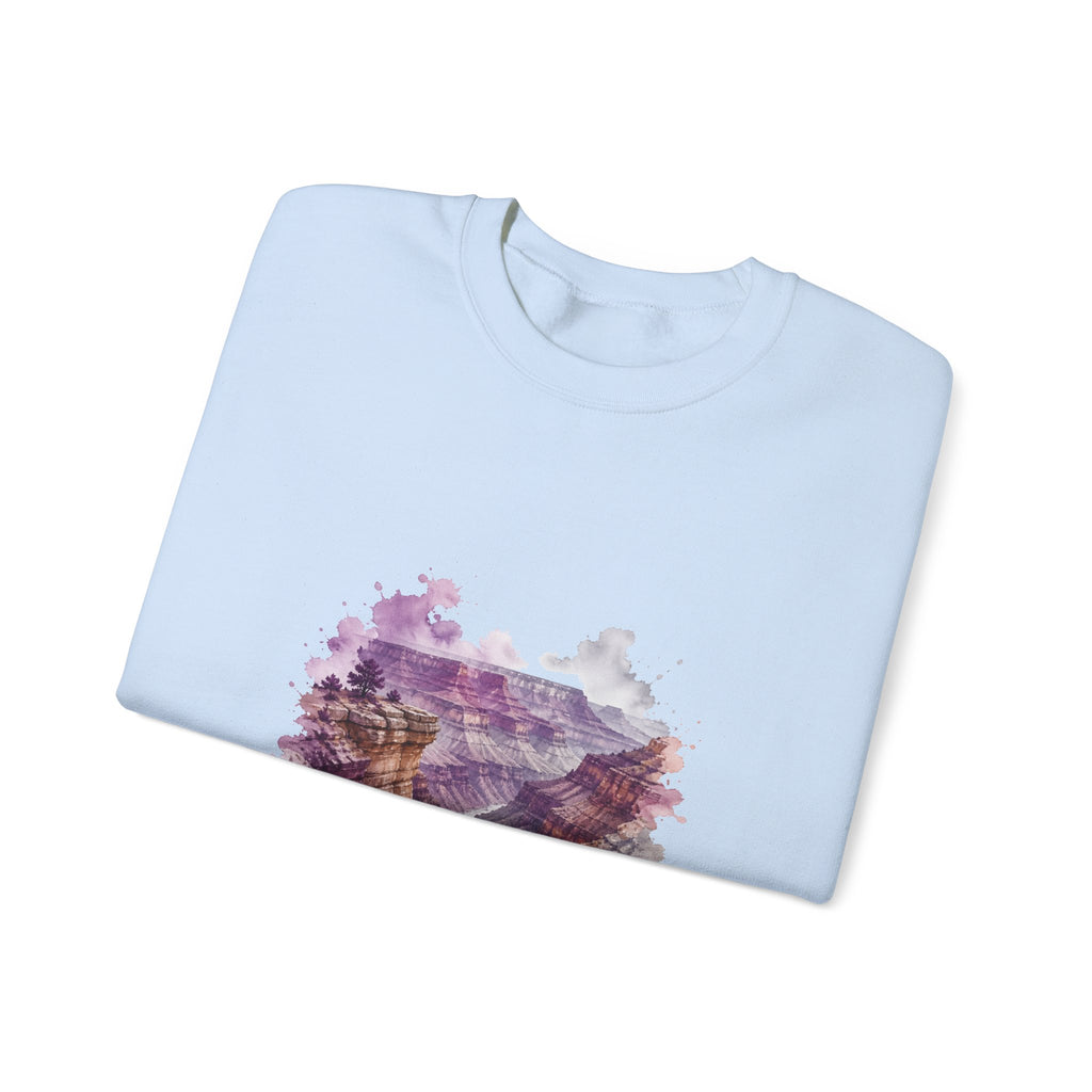 Matching Couple Sweatshirt - Lavender Fields & Canyon Matching Couple Crewneck Sweatshirt Watercolor Art His Hers Engagement Gift - Design B