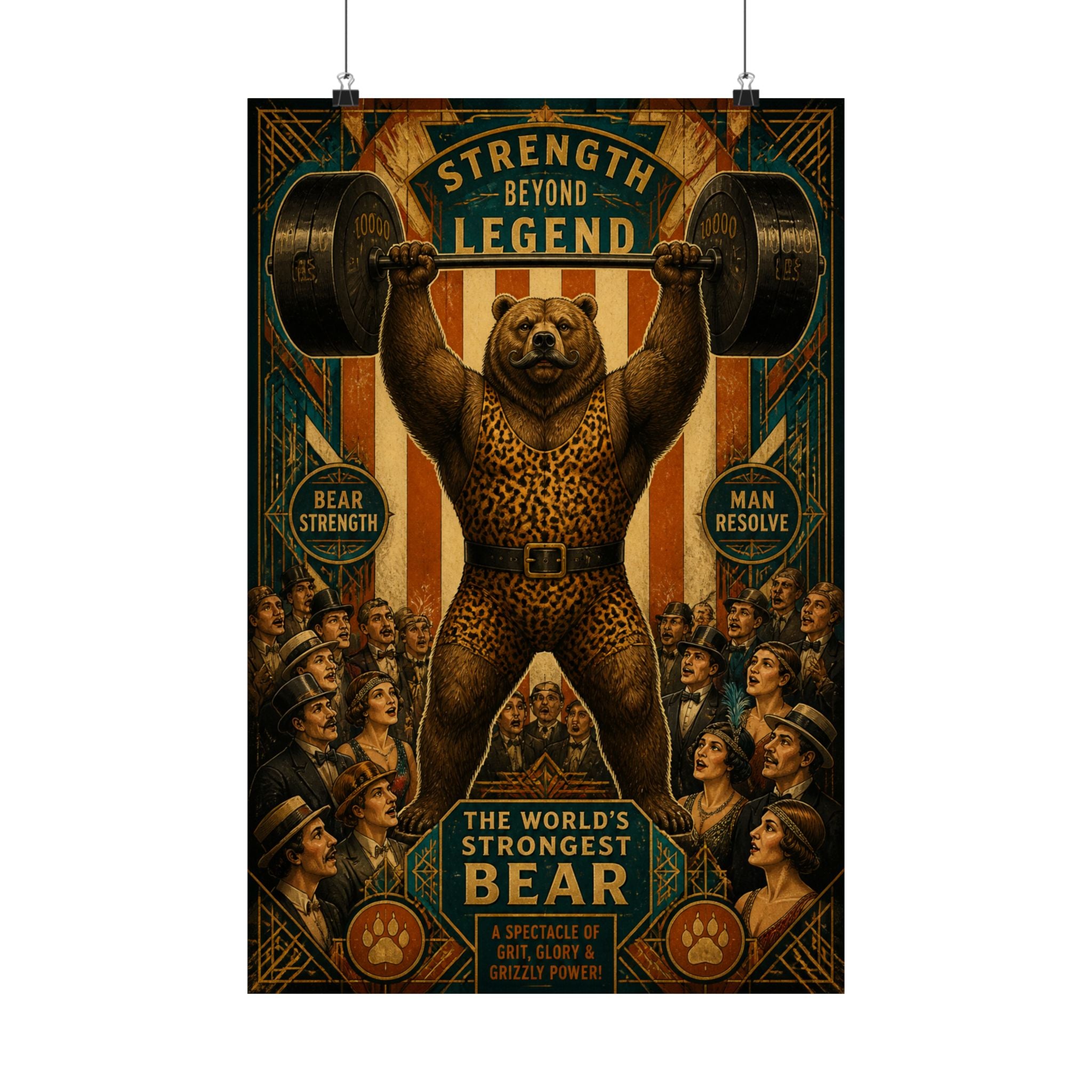 Strongman Bear Wall Art Poster 18×24 Art Deco Entryway Decor Maximalist Print
