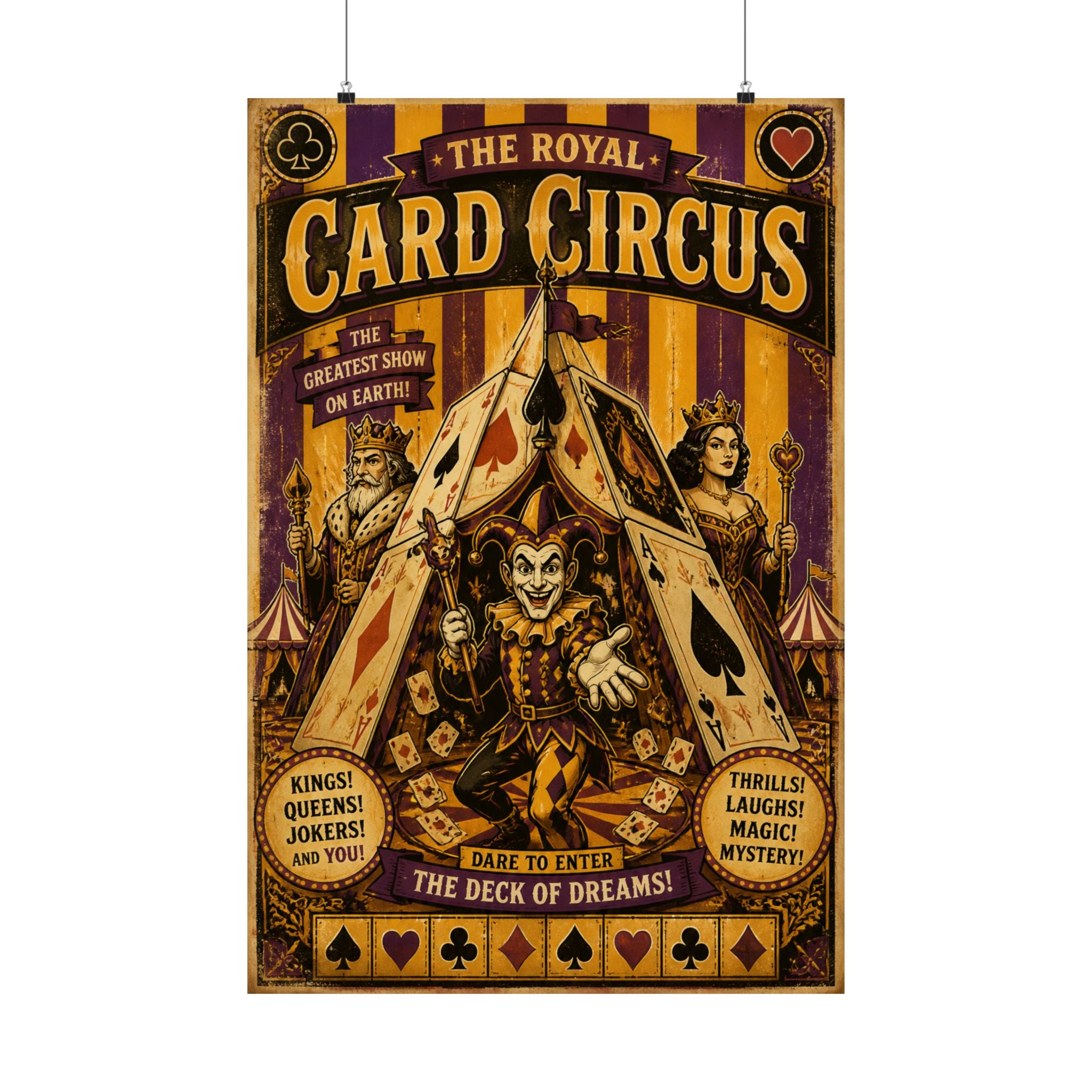 Playing Cards Tent Wall Art Poster 24×36 Vintage Circus Bedroom Decor Maximalist Print