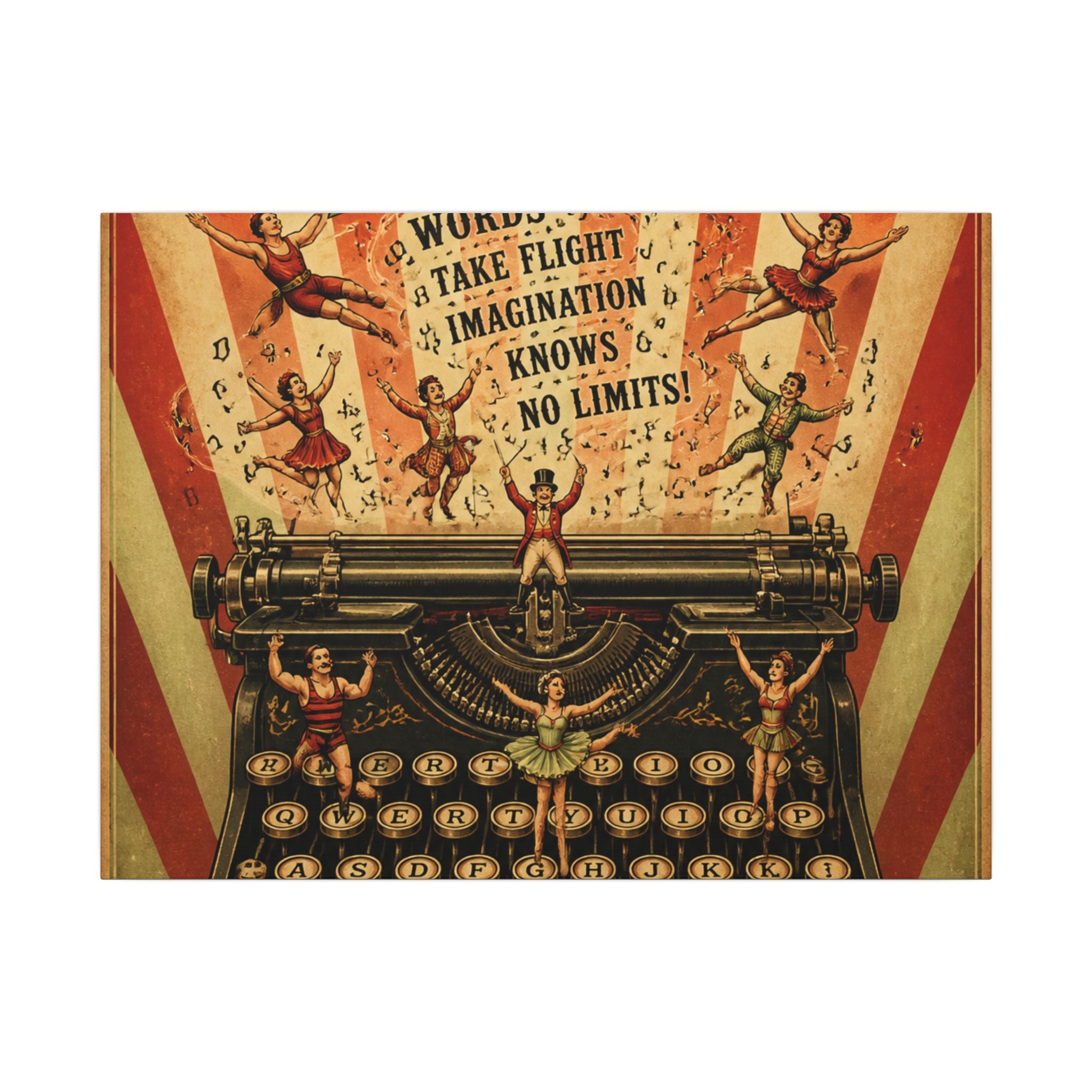 Typewriter Flying Letters Wall Art Canvas 16×20 Vintage Circus Kitchen Decor Maximalist Print