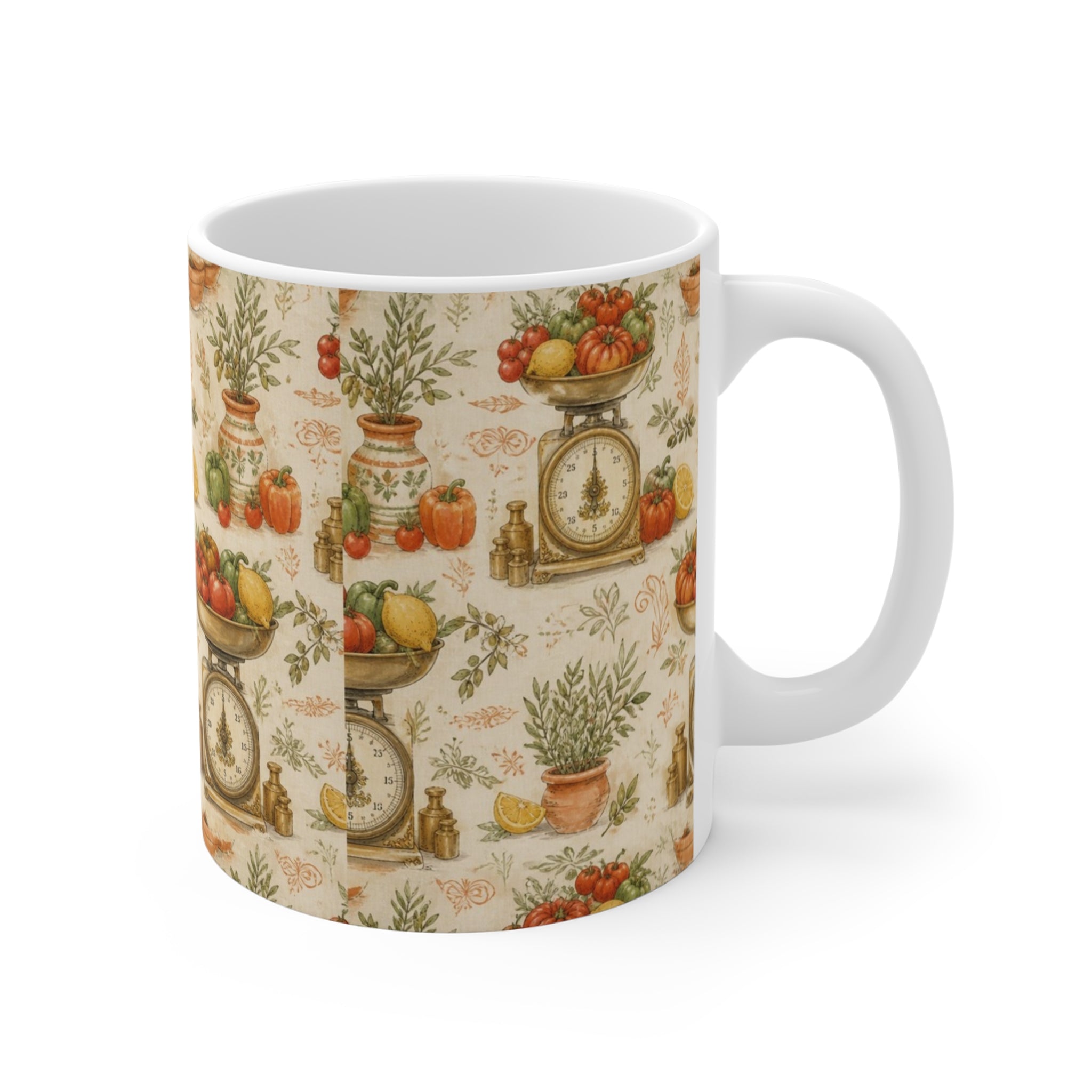 Vintage Kitchen Scale 11oz Ceramic Mug Mediterranean Kitchen Watercolor Design Italian Cottagecore Gift