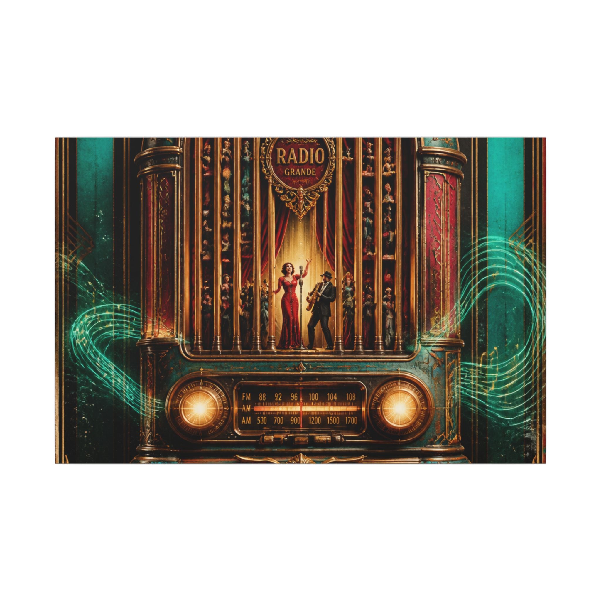 Vintage Radio Stage Wall Art Canvas 24×36 Baroque Studio Decor Maximalist Print