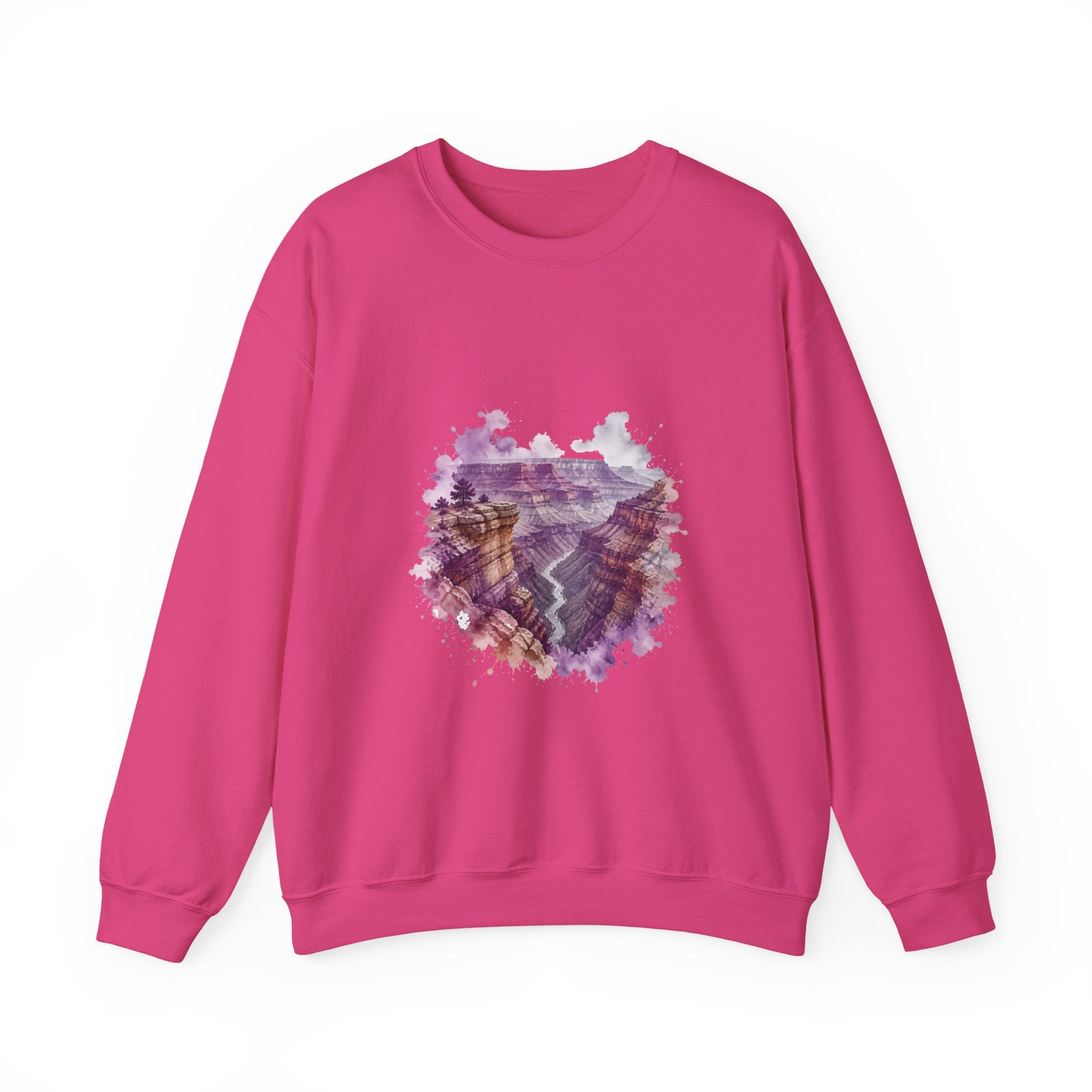 Matching Couple Sweatshirt - Lavender Fields & Canyon Matching Couple Crewneck Sweatshirt Watercolor Art His Hers Engagement Gift - Design B