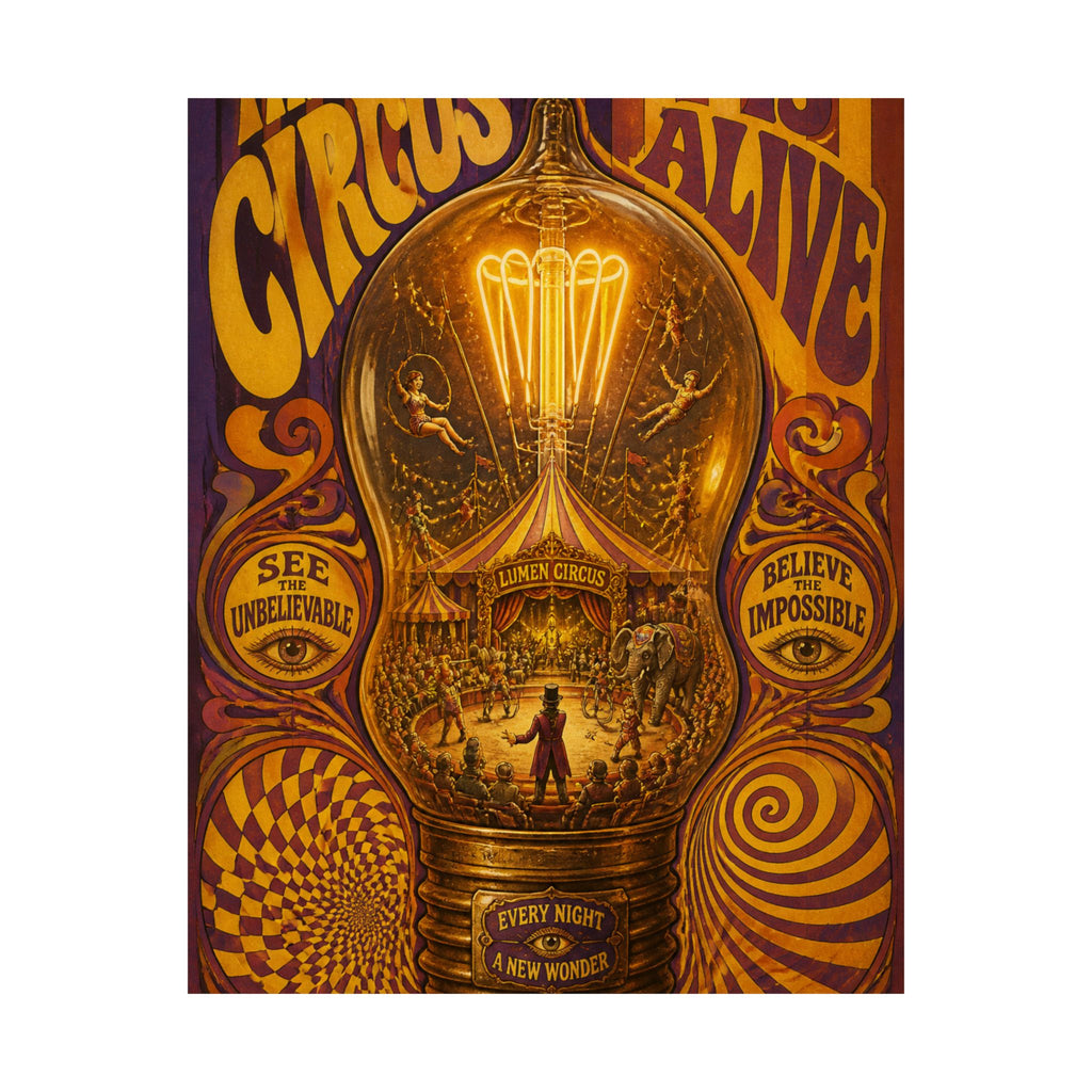 Light Bulb Circus Wall Art Poster 24×36 Psychedelic Dining Room Decor Maximalist Print