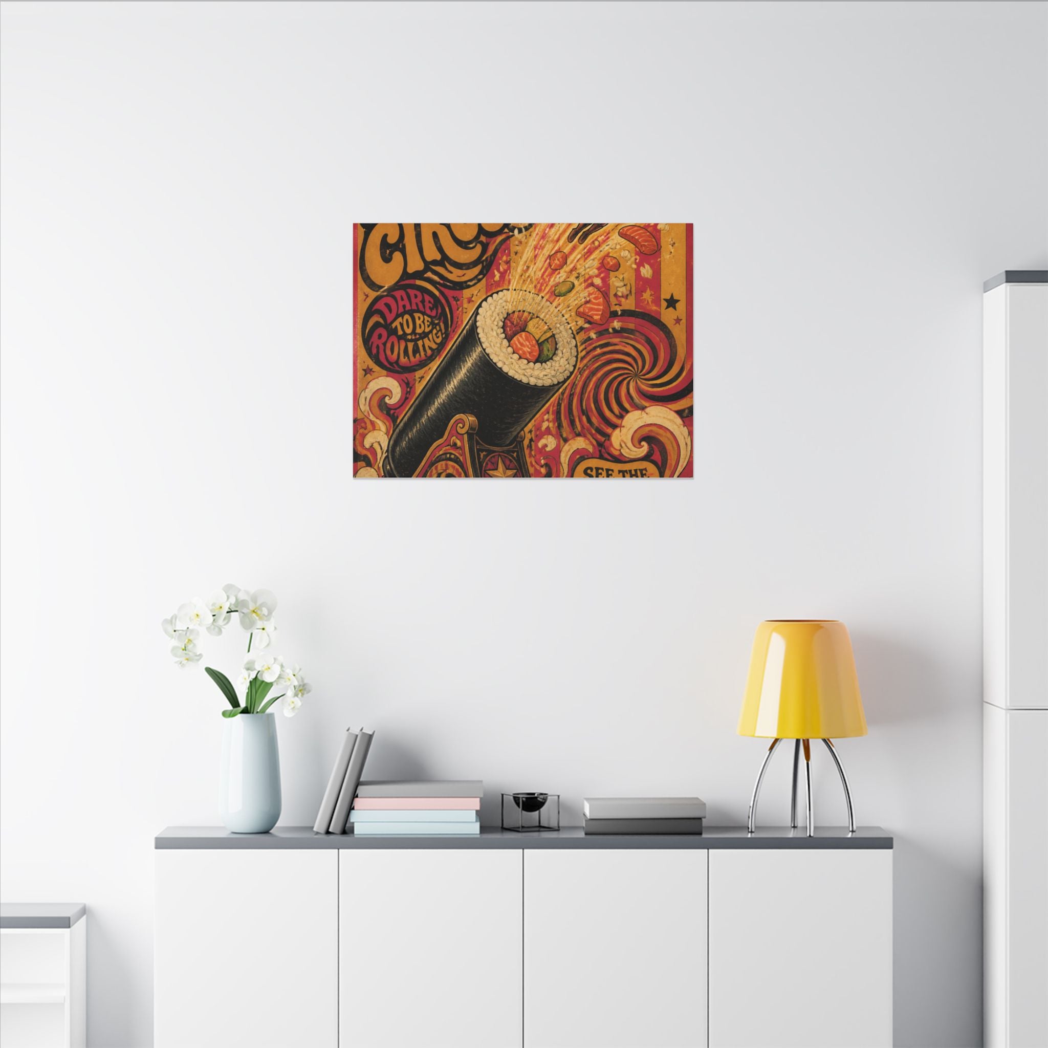 Sushi Roll Cannon Wall Art Canvas 24×36 Psychedelic Dining Room Decor Maximalist Print